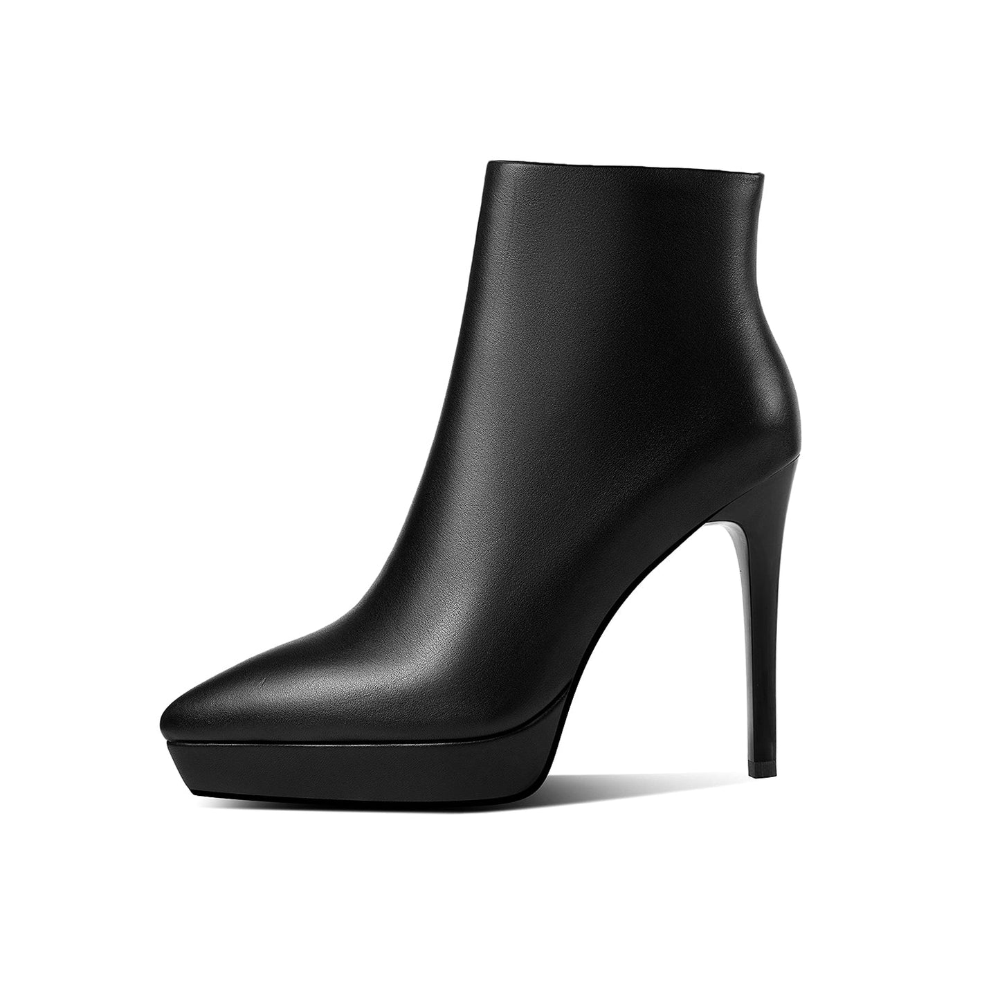 Nine Seven Women's Genuine Leather Pointed Toe Handmade Platform Side Zipper Stiletto High Heels Chic Ankle Boots