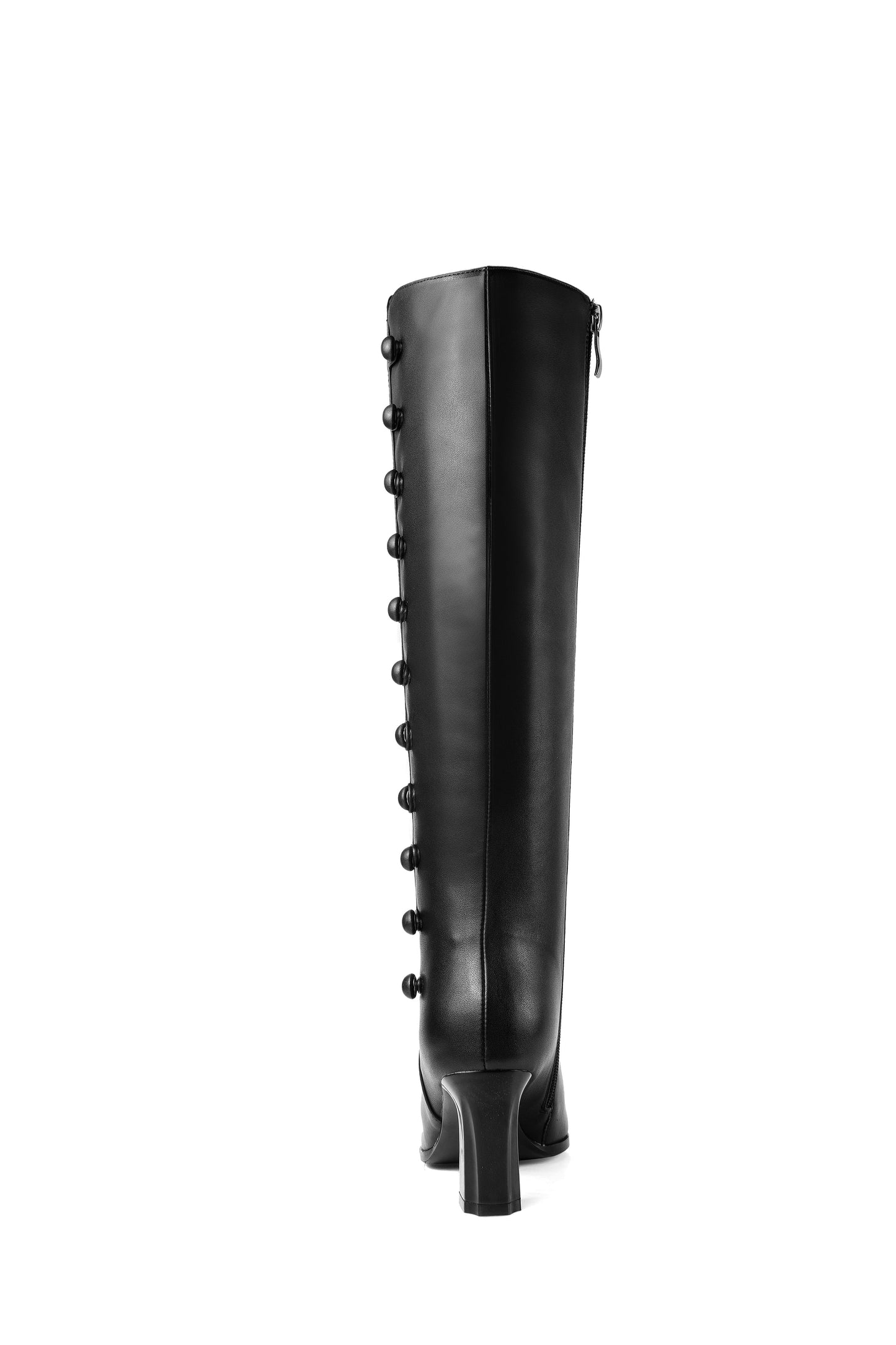 Nine Seven Women's Genuine Leather Handmade Side Zip Up Pointed Toe Mid Chunky Heel Modern Knee High Boots with Buttons Decor