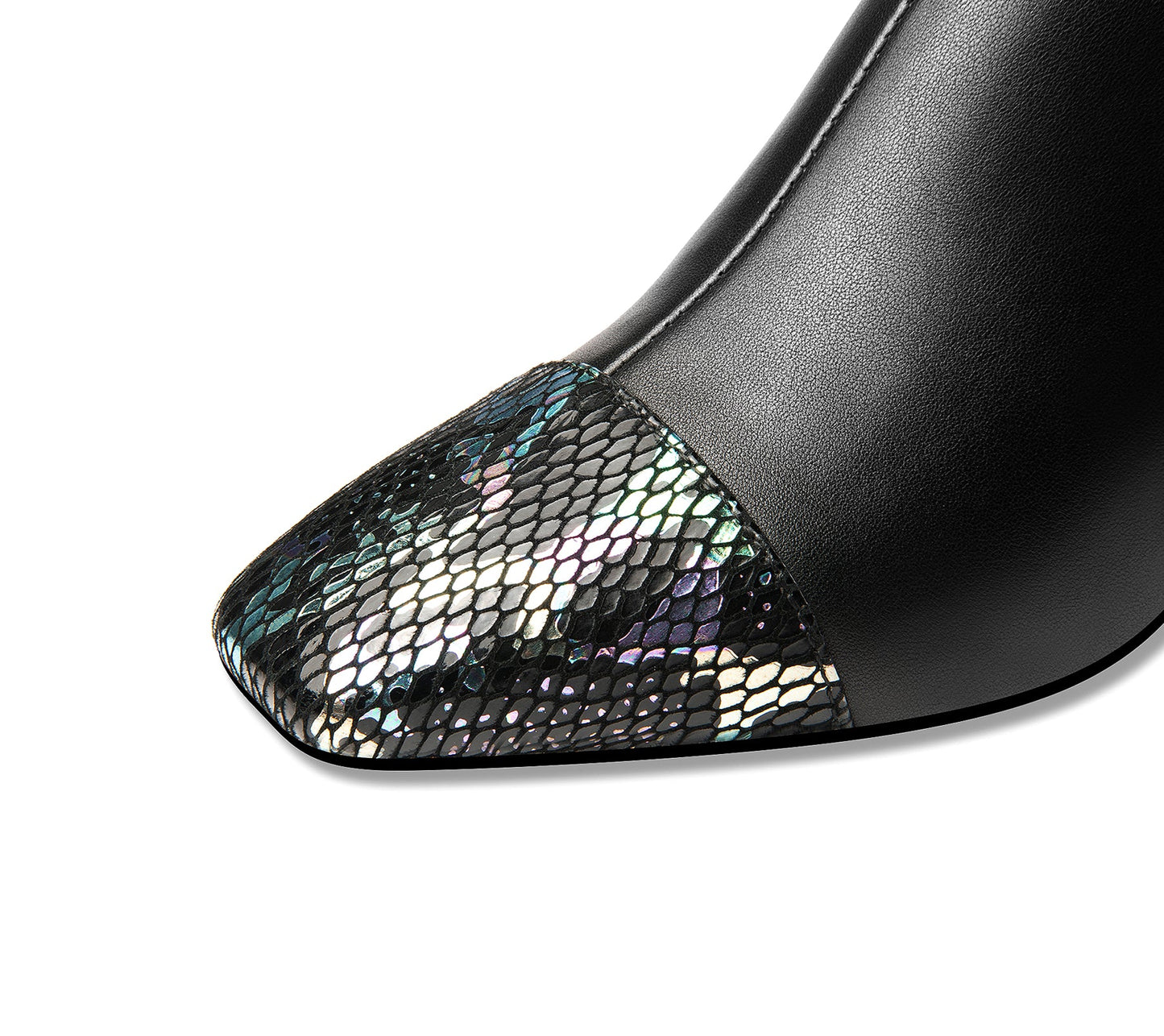 Nine Seven Genuine Leather Women's Handmade Square Toe Chic Zip Up Mid Chunky Heel Pump Shoes with Sequin and Crystal