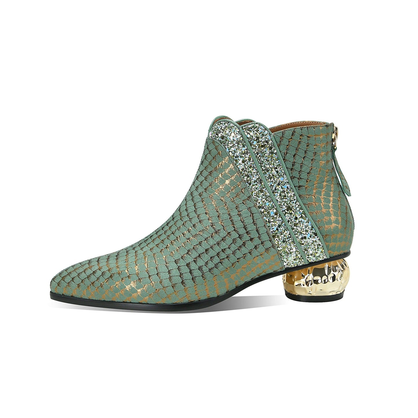 Nine Seven Women's Pointed Toe Genuine Leather Handmade Back Zipper Low Chunky Heels Stylish Ankle Boots