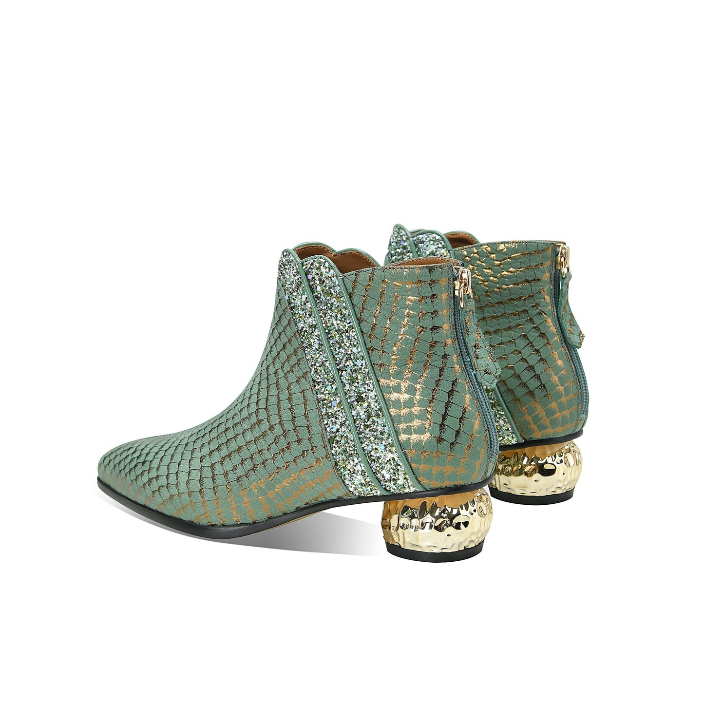 Nine Seven Women's Pointed Toe Genuine Leather Handmade Back Zipper Low Chunky Heels Stylish Ankle Boots