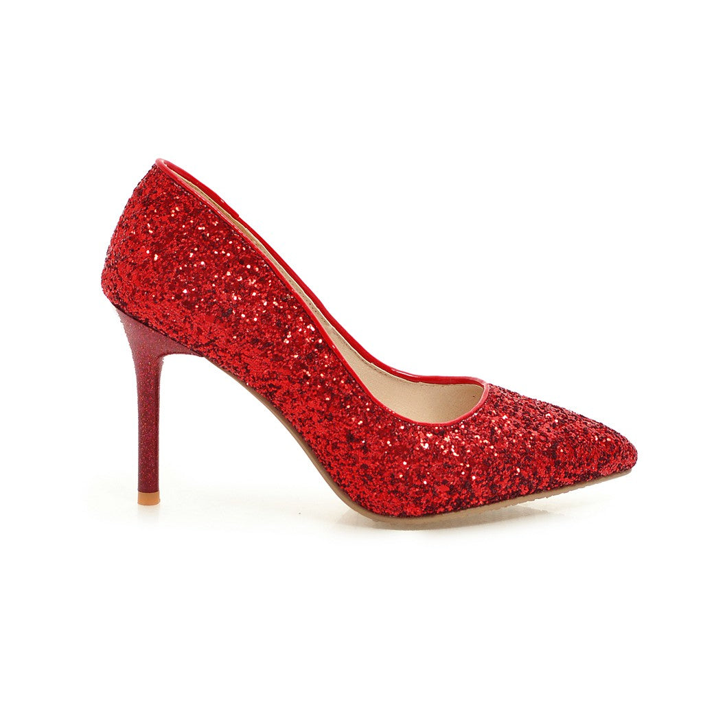 Nine Seven Women's Handmade Pointed Toe Glitter High Stileto Heel Slip On Bridal Pumps Shoes