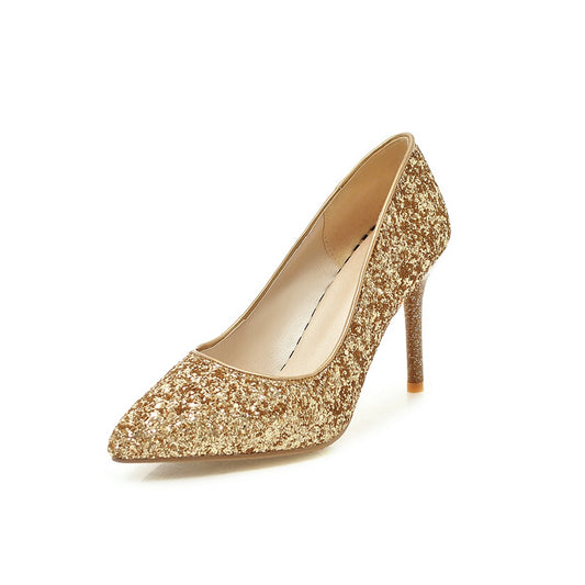 Nine Seven Women's Handmade Pointed Toe Glitter High Stileto Heel Slip On Bridal Pumps Shoes