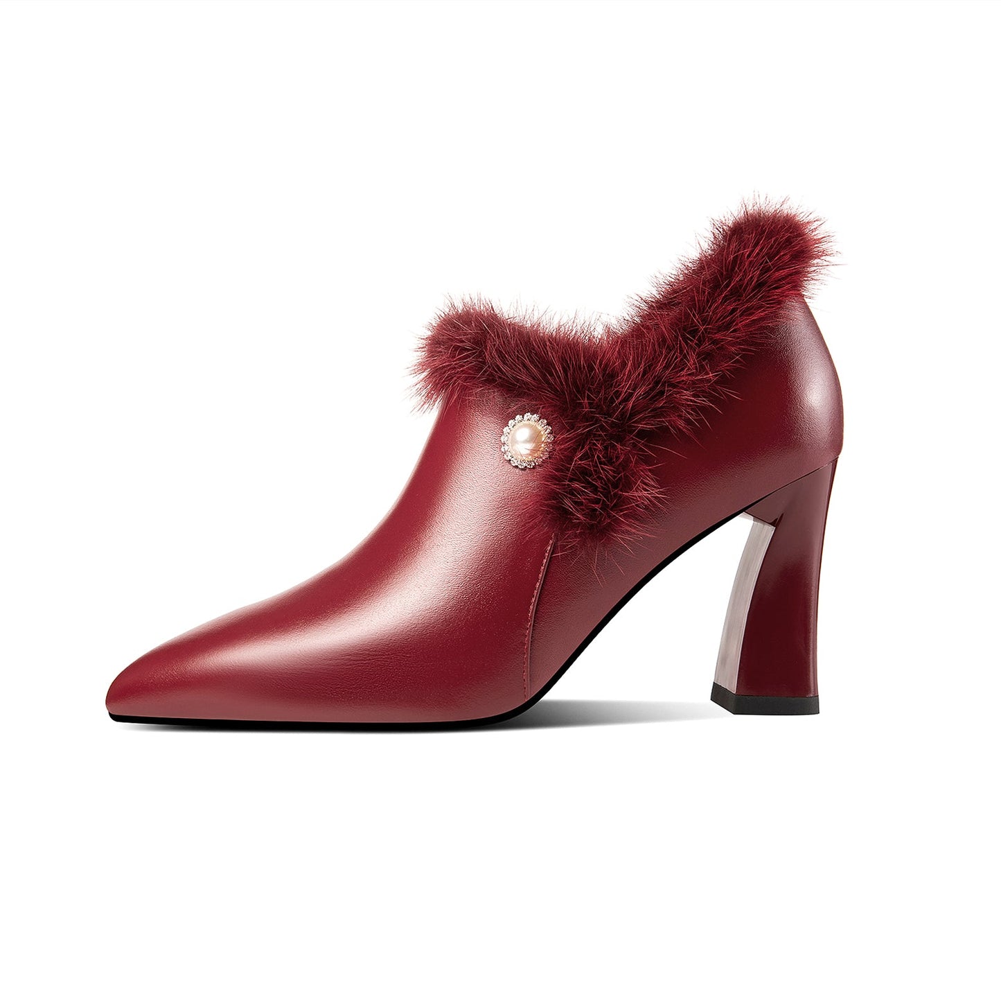 Nine Seven Women's Handmade Genuine Leather and Fur High Heel Side Zip Up Pointed Toe Elegant Oxford Pumps