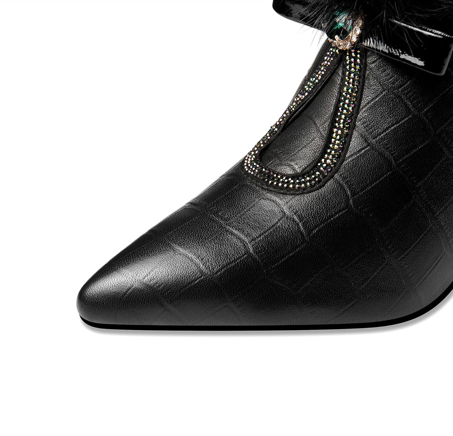 Nine Seven Genuine Leather Women's Handmade Elegant Mid Heel Side Zip Up Fur Decor Oxford Pumps with Boetie