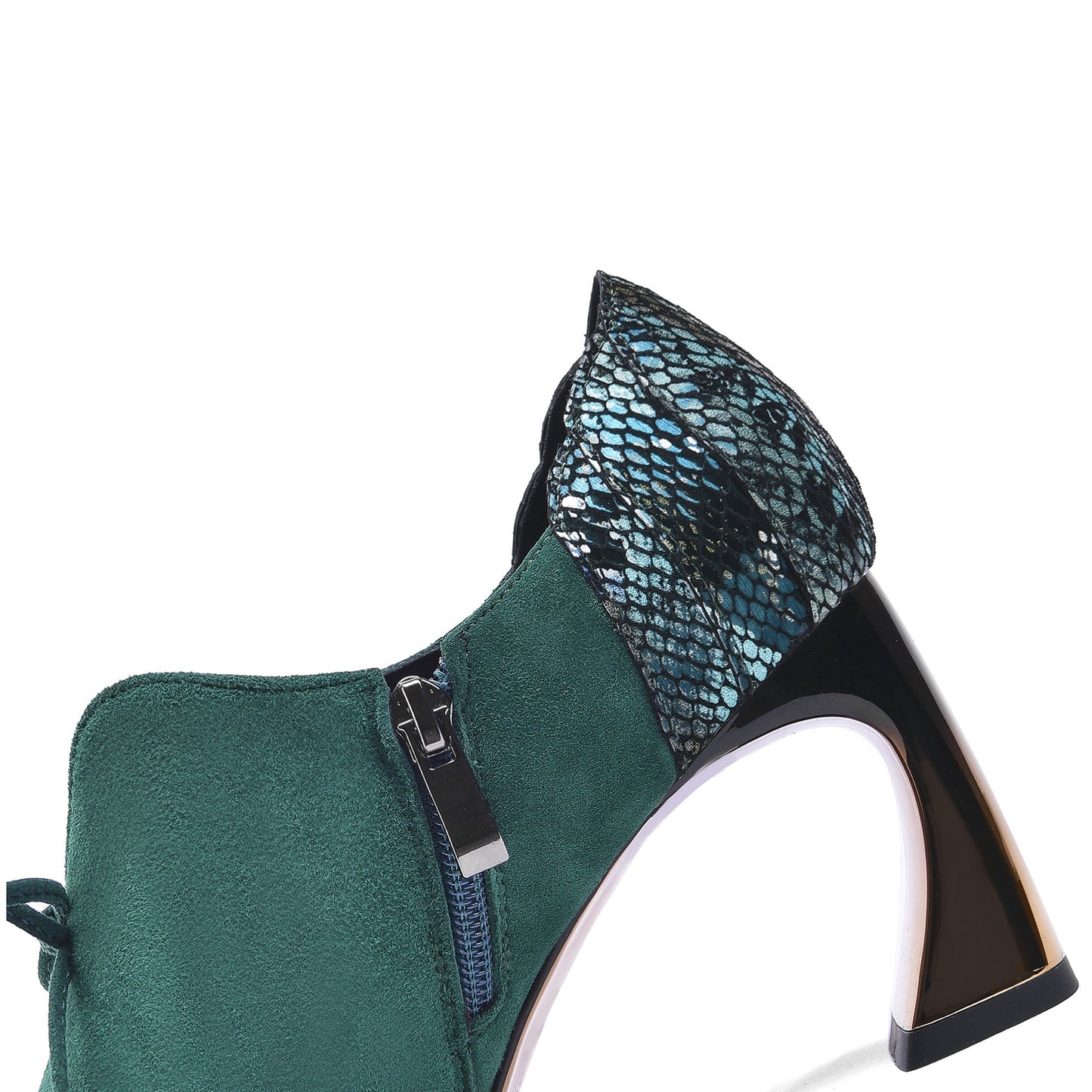 Nine Seven Women's Suede Leather Pointed Toe Handmade Side Zip High Chunky Heel Pumps with Cute Bow