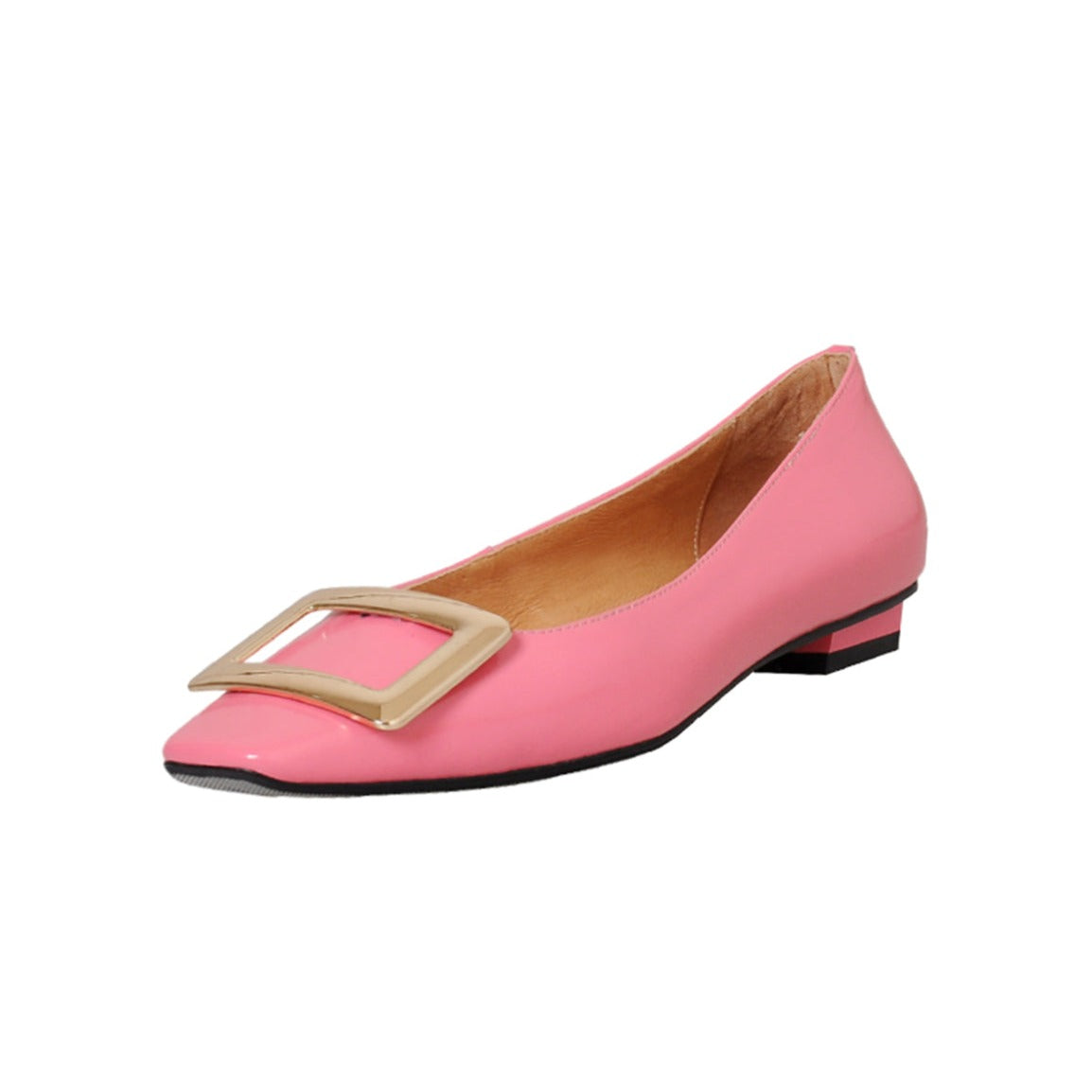 Nine Seven Women's Square Toe Patent Leather Handmade Buckle Comfort Slip On Flat