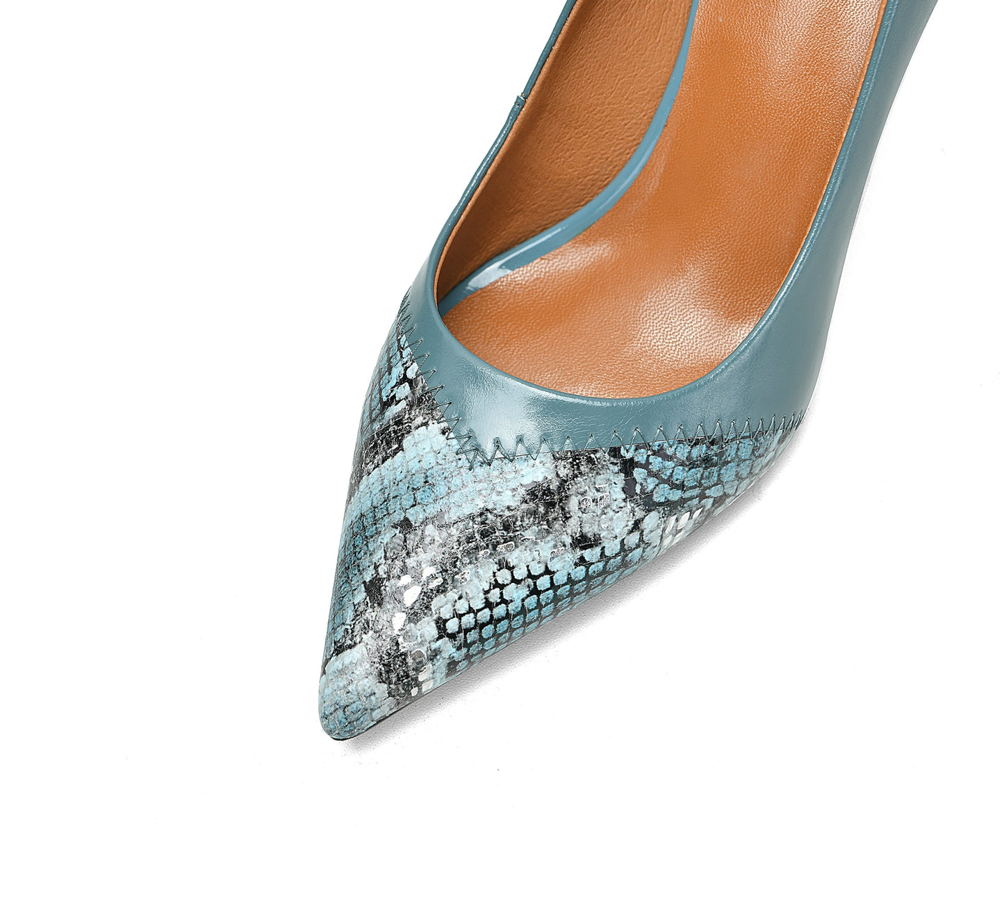 Nine Seven  Women's Pointed Toe Snakeskin Printed Genuine Leather Handmade Stiletto Mid Heels Stylish Pumps Shoes