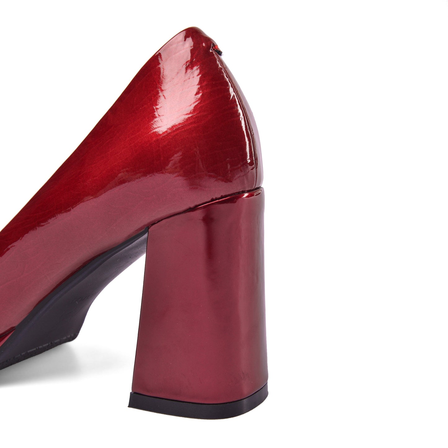 Nine Seven Women's Patent Leather Round Toe Handmade High Chunky Heels Slip On Pumps Shoes