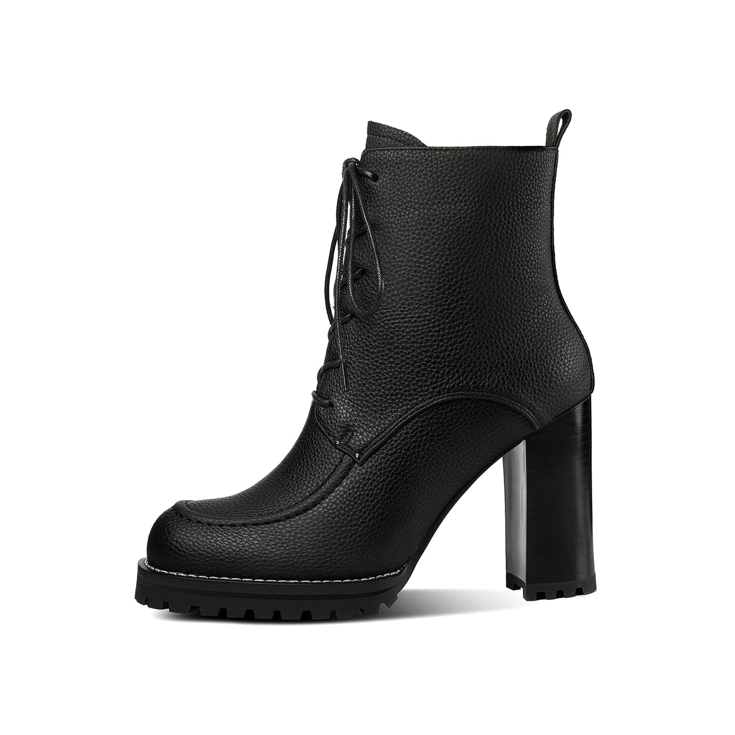 Nine Seven Women's Genuine Leather Handmade High Chunky Heel Round Toe Selftie Zip Up Ankle Boots
