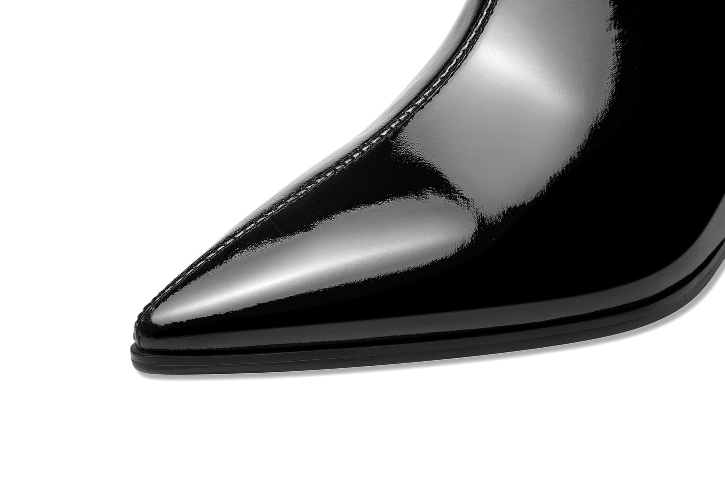 Nine Seven Patent Leather Women's Handmade Pointed Toe Crystal Chunky Heel Back Zip Up Ankle Booties