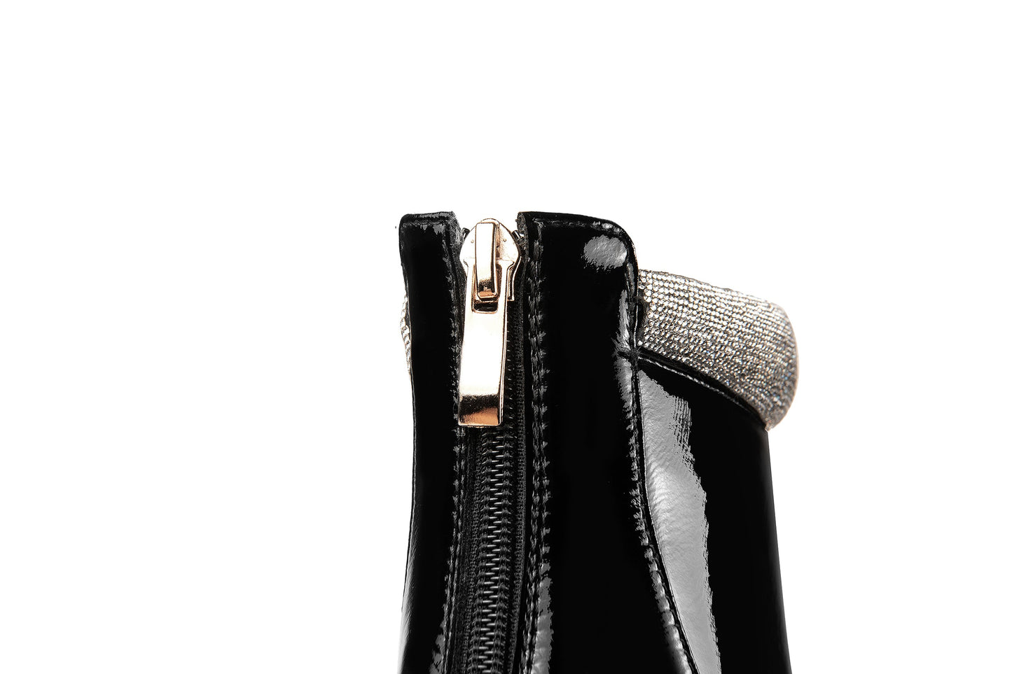 Nine Seven Patent Leather Women's Handmade Pointed Toe Crystal Chunky Heel Back Zip Up Ankle Booties