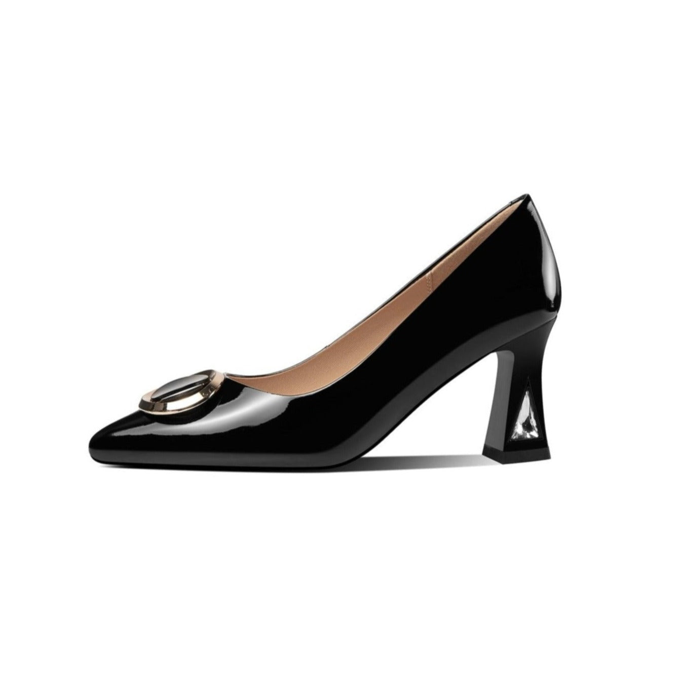 Nine Seven Women's Patent Leather Pointed Toe Handmade Buckle Mid Chunky Heel Stylish Pumps Shoes