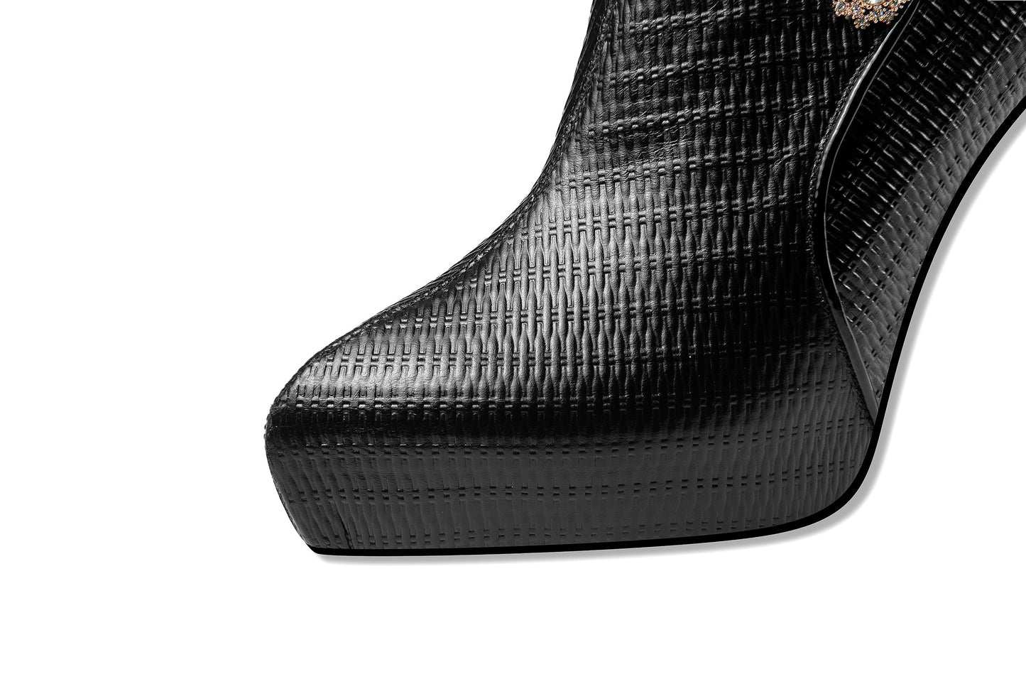 Nine Seven Pointed Toe Handmade Women's Genuine Leather High Spool Heel Side Zip Platform Pumps