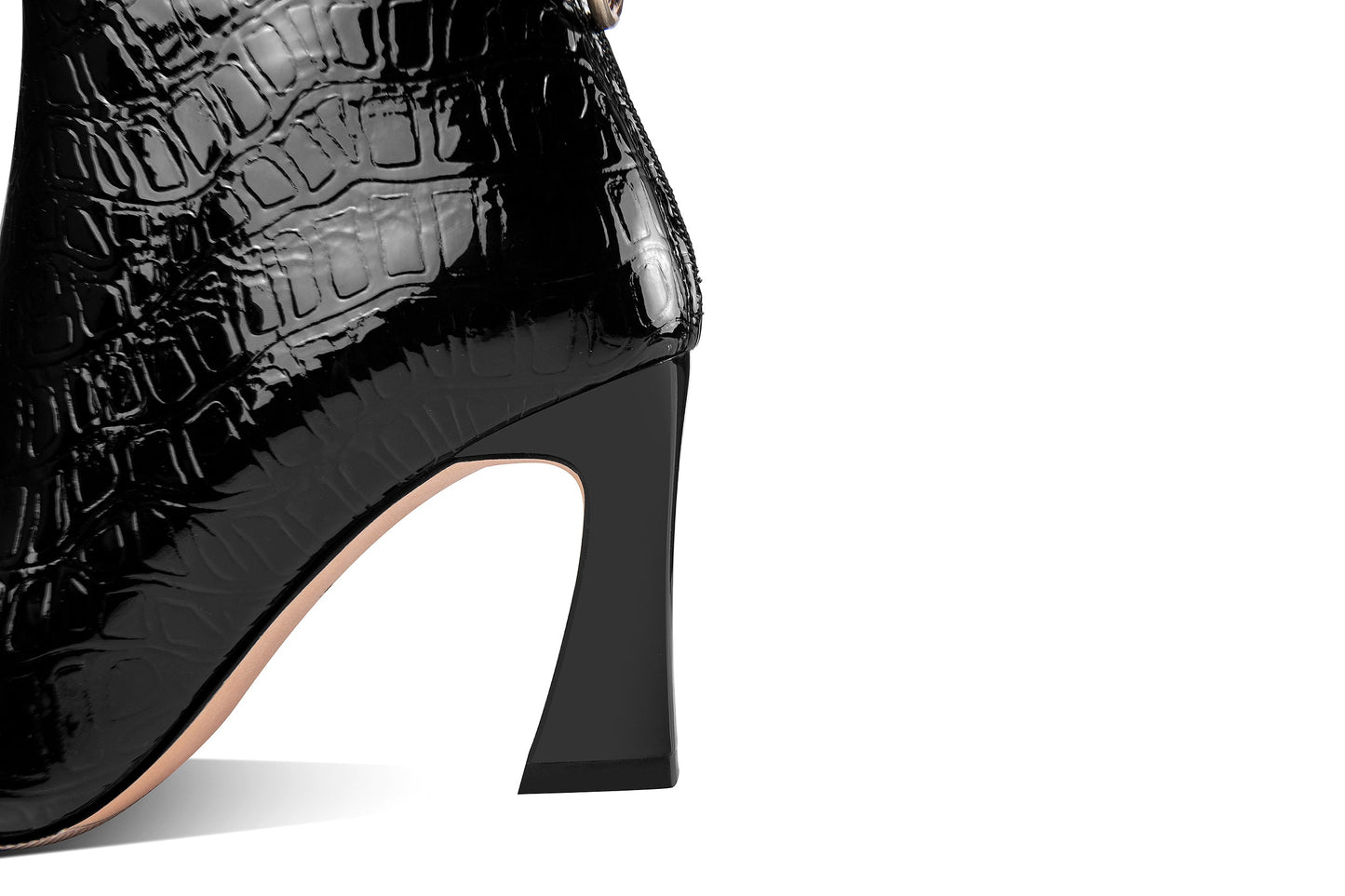 Nine Seven Patent Leather Women's Handmade Pointed Toe High Spool Heel Ring Zip Puller Ankle Boots