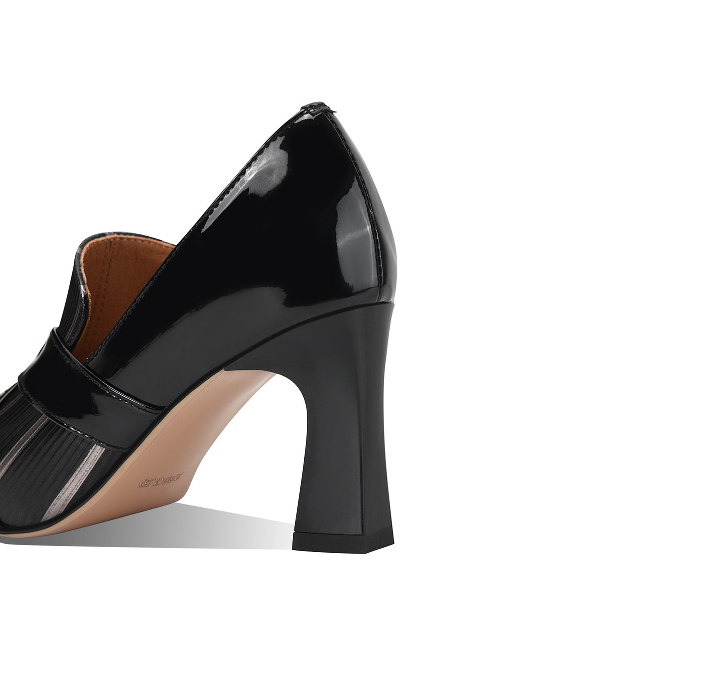 Nine Seven Glossy Genuine/Patent Leather Pointed Toe Handmade Chunky Heels Graceful Women's Dress Pumps