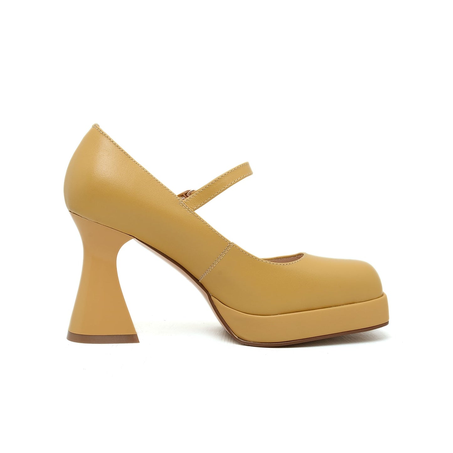 Nine Seven Women's Square Toe Genuine Leather Handmade Platform Chic High Chunky Heels Pumps Shoes with Buckle