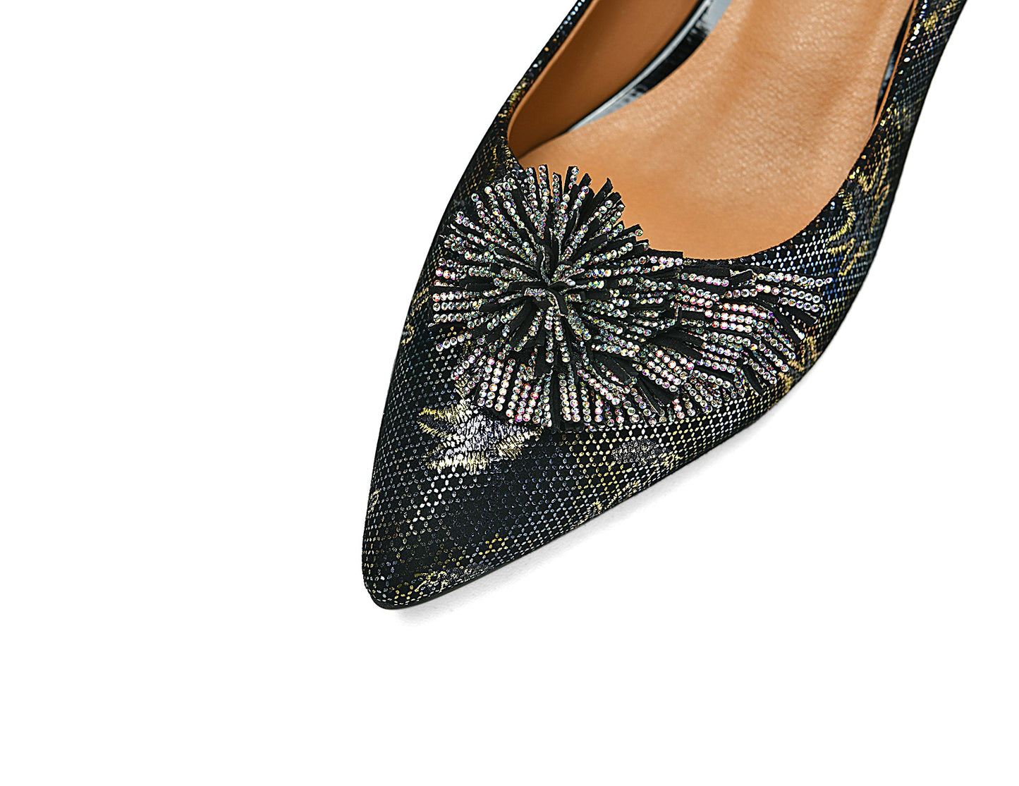 Nine Seven Handmade Women's Genuine Leather Pointed Toe Modern Buckle Slip On Gold Heel Pumps