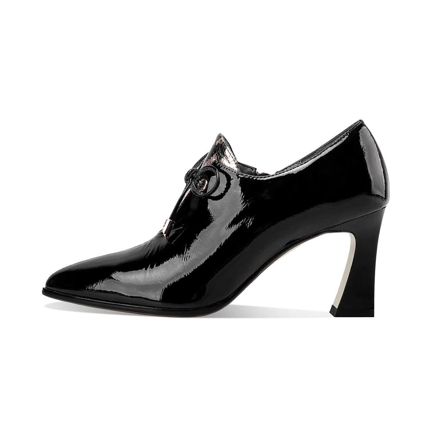 Nine Seven Women's Patent Leather Handmade High Spool Heel Pointed Toe Zip Up Pump Shoes with Bownot