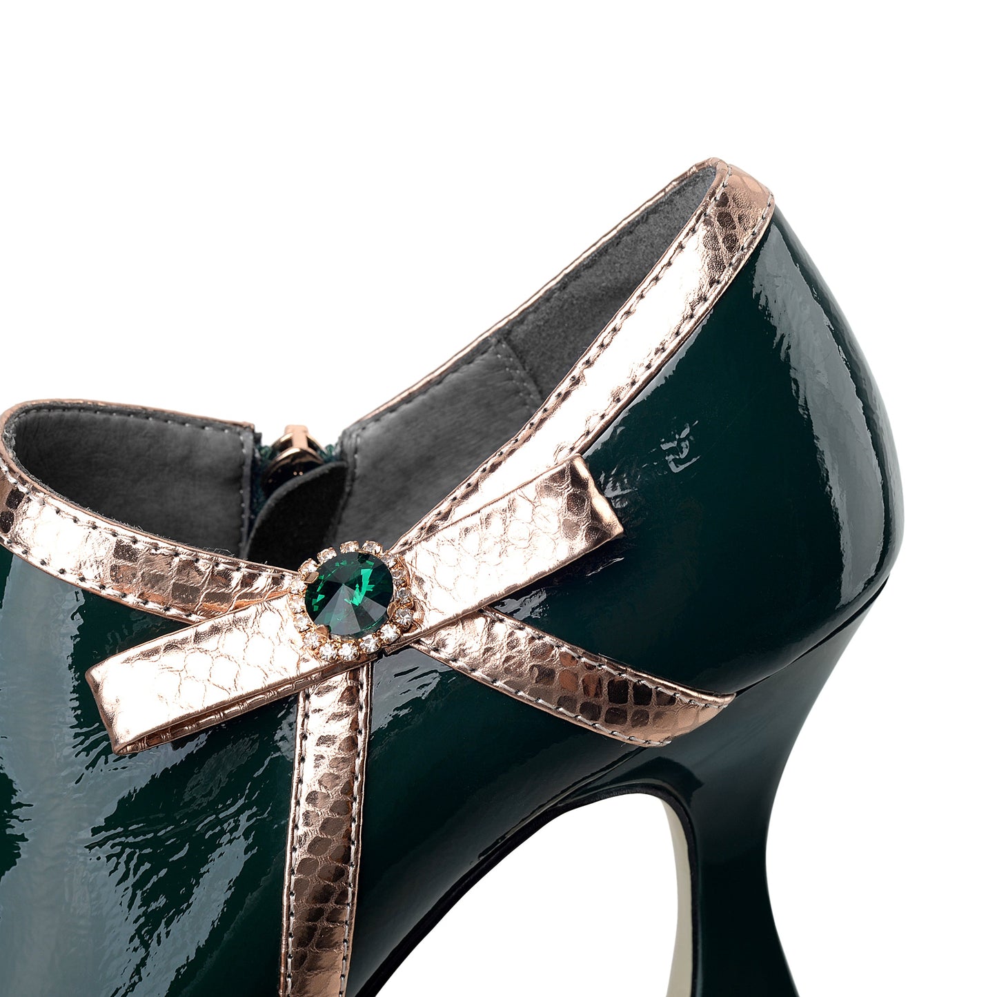 Nine Seven Women's Patent Leather Handmade High Stiletto Heel Side Zip Up Pointed Toe Pump Shoes with Crystal Bowtie