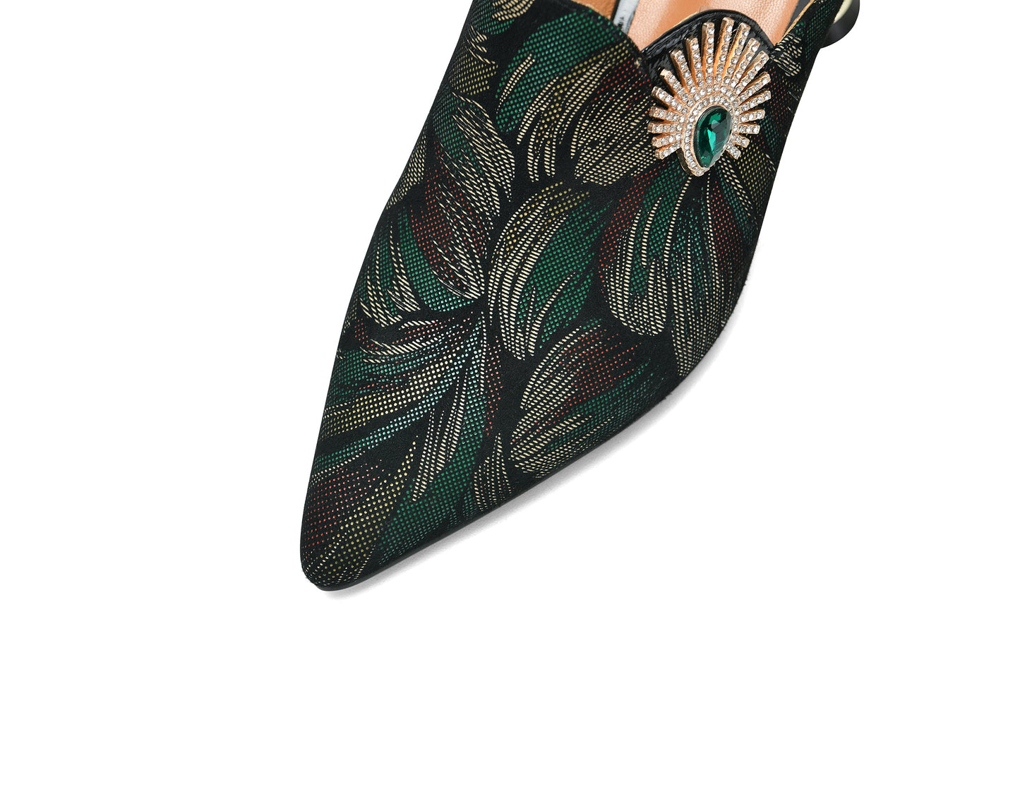 Nine Seven Women's Pointed Toe Handmade Genuine Leather Mid Heel Stylish Sandal Slippers with Buckle Decor