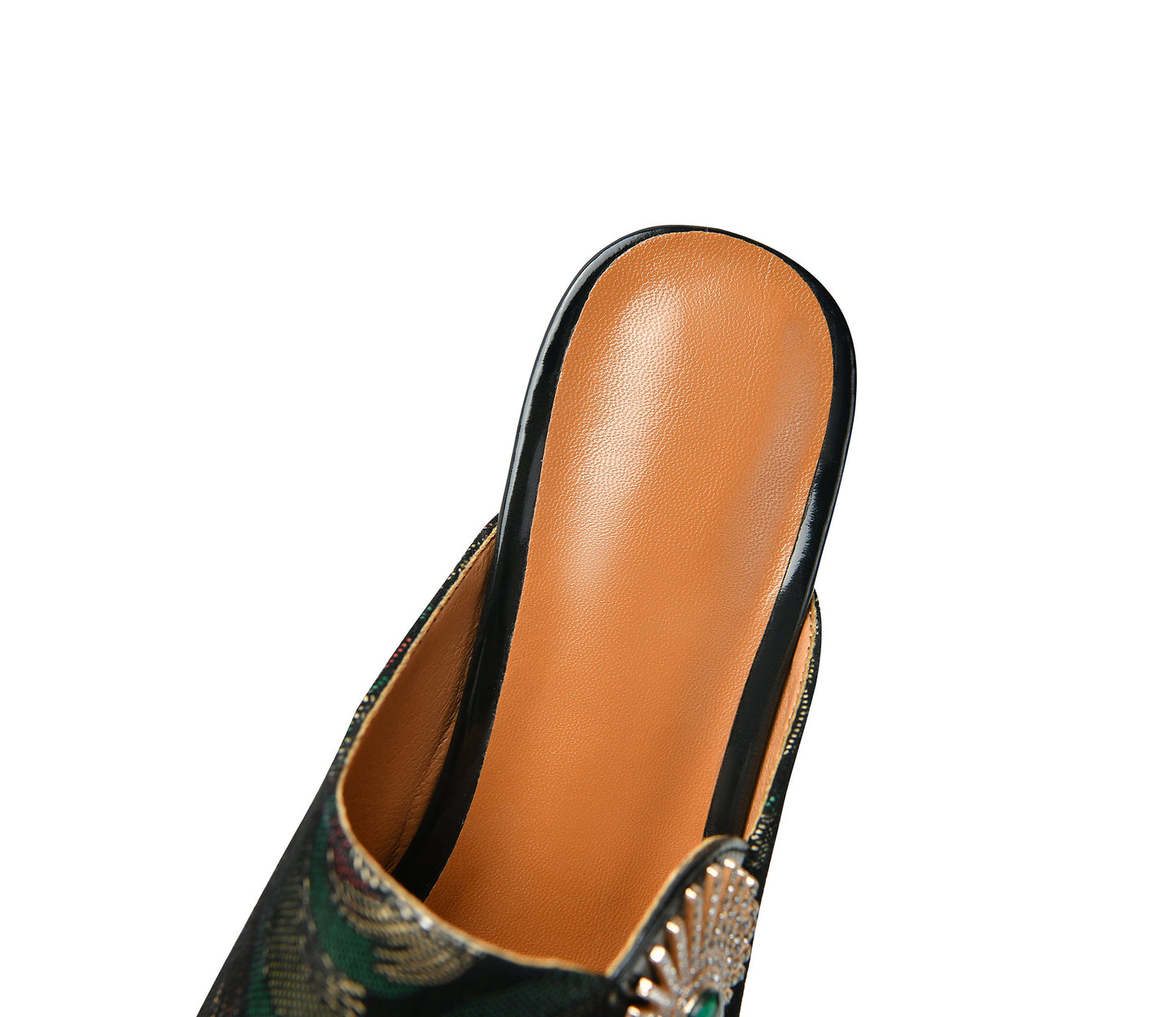 Nine Seven Women's Pointed Toe Handmade Genuine Leather Mid Heel Stylish Sandal Slippers with Buckle Decor