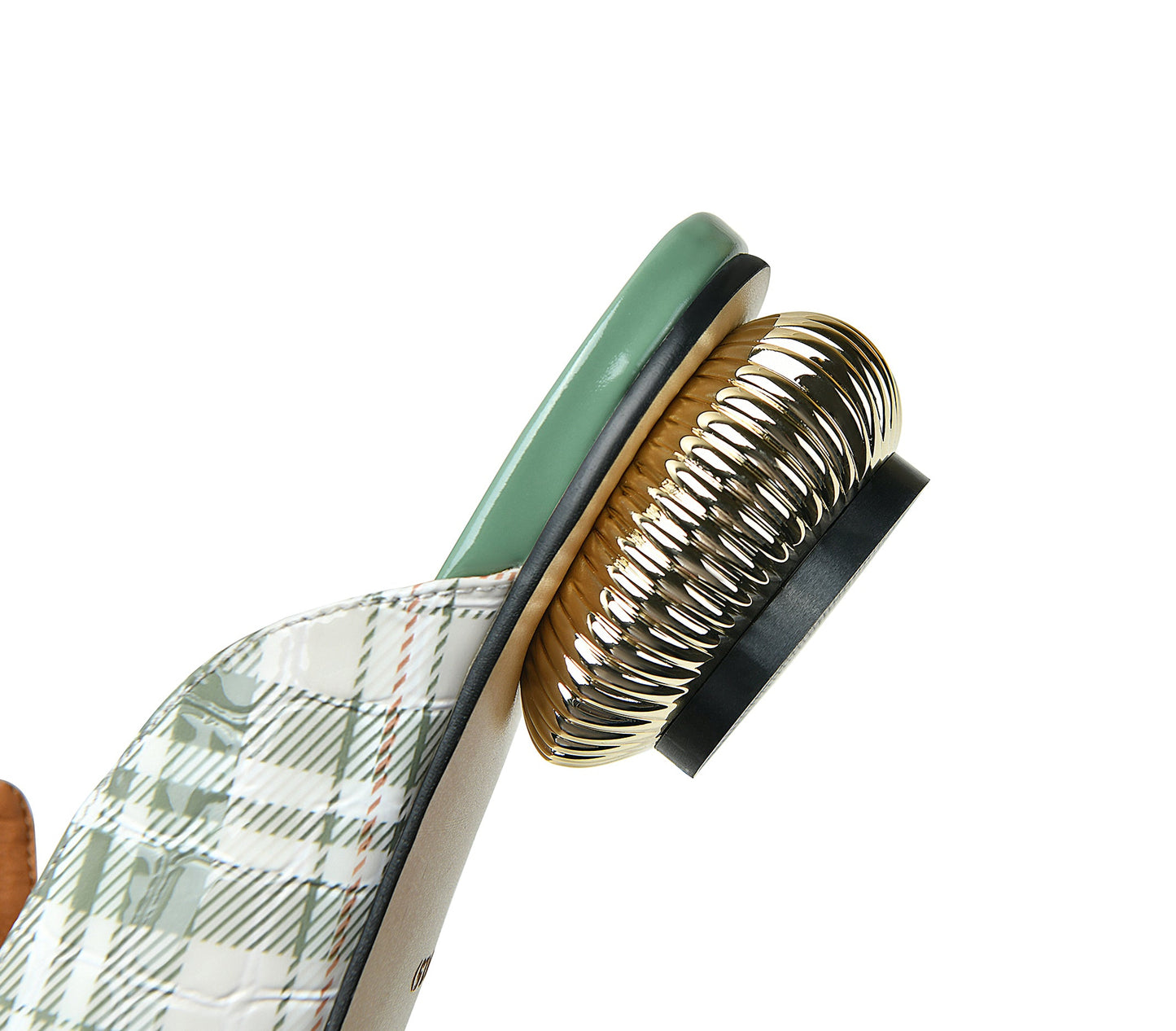 Nine Seven Women's Square Toe Plaid Genuine Leather Handmade Buckle Decor Stylish Low Heel Sandal Slippers