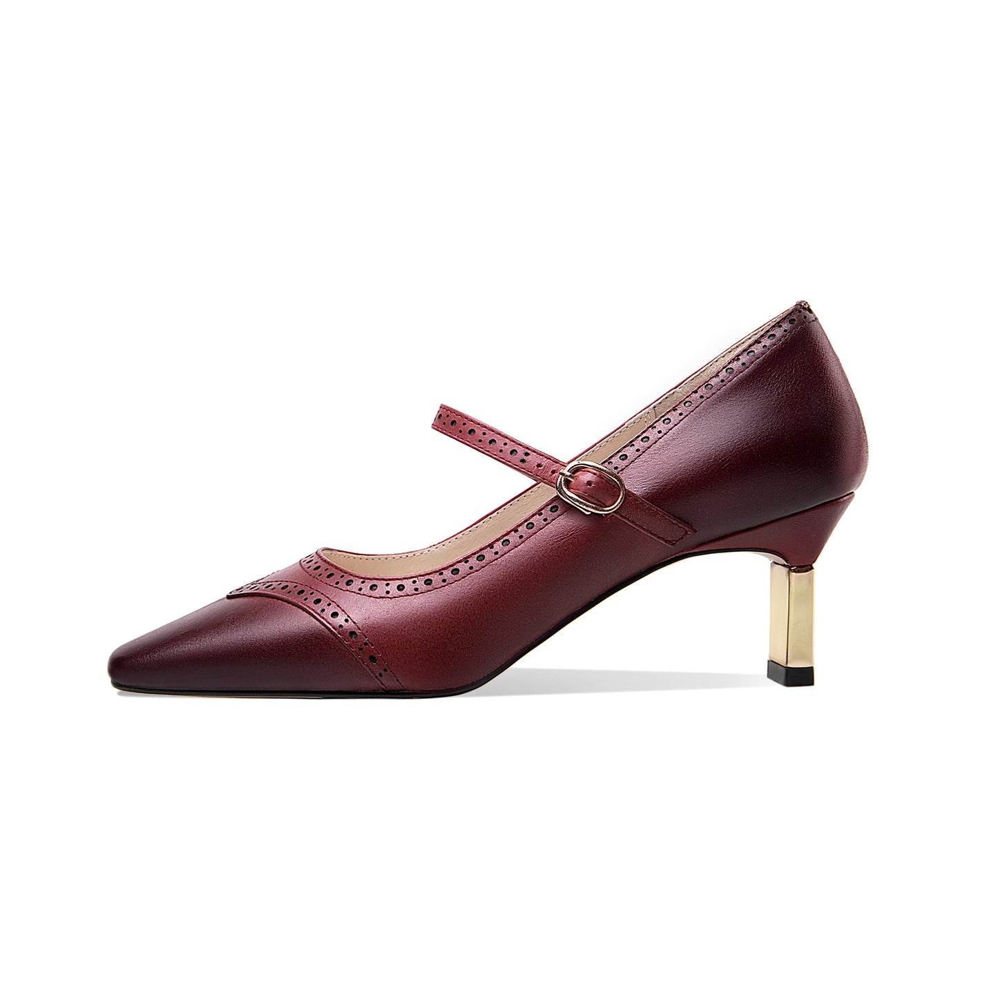 Nine Seven Genuine Leather Women's Handmade Little Square Toe Mental Mid Stiletto Heel Buckle Gradient Color Mary Jane Pump Shoes