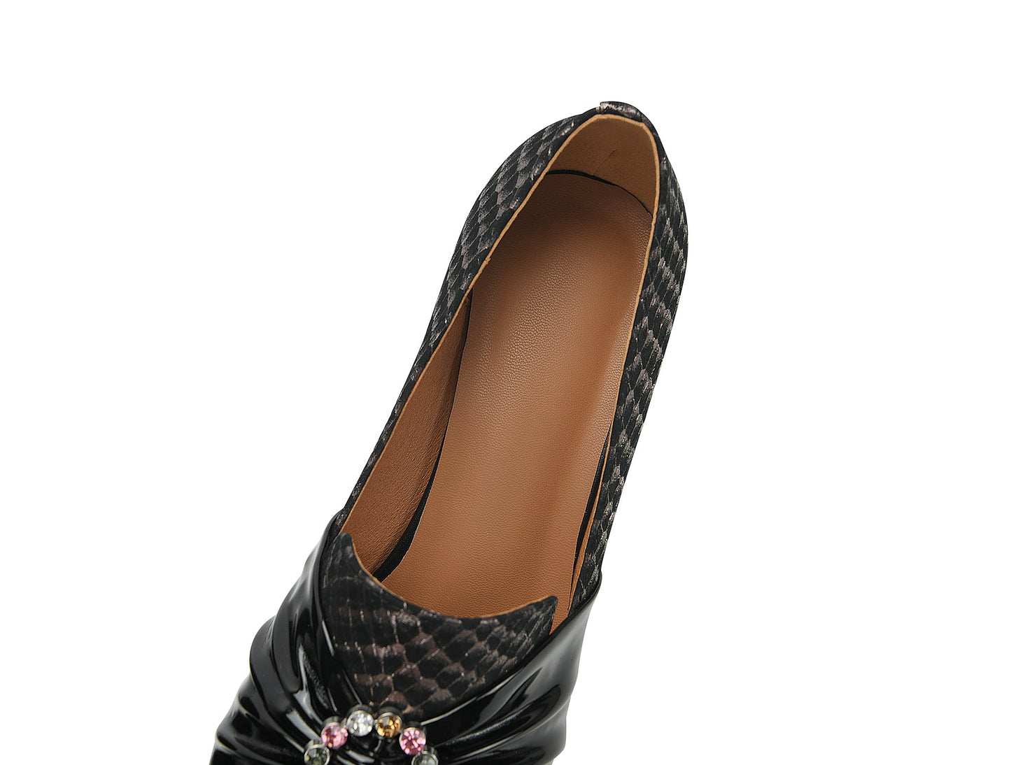 Nine Seven Women's Pointed Toe Genuine Leather Handmade Mid Chunky Heels Graceful Pumps Shoes