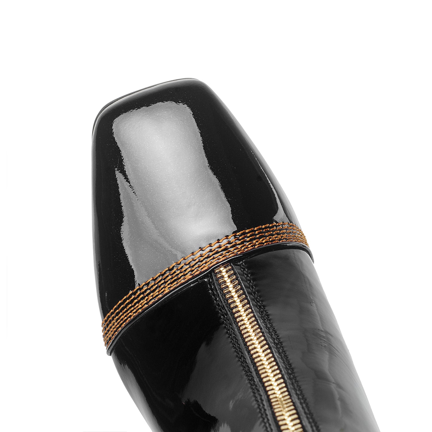 Nine Seven Women's Patent Leather Square Toe Handmade Front Zipper Mid Chunky Heels Trendy Ankle Boots