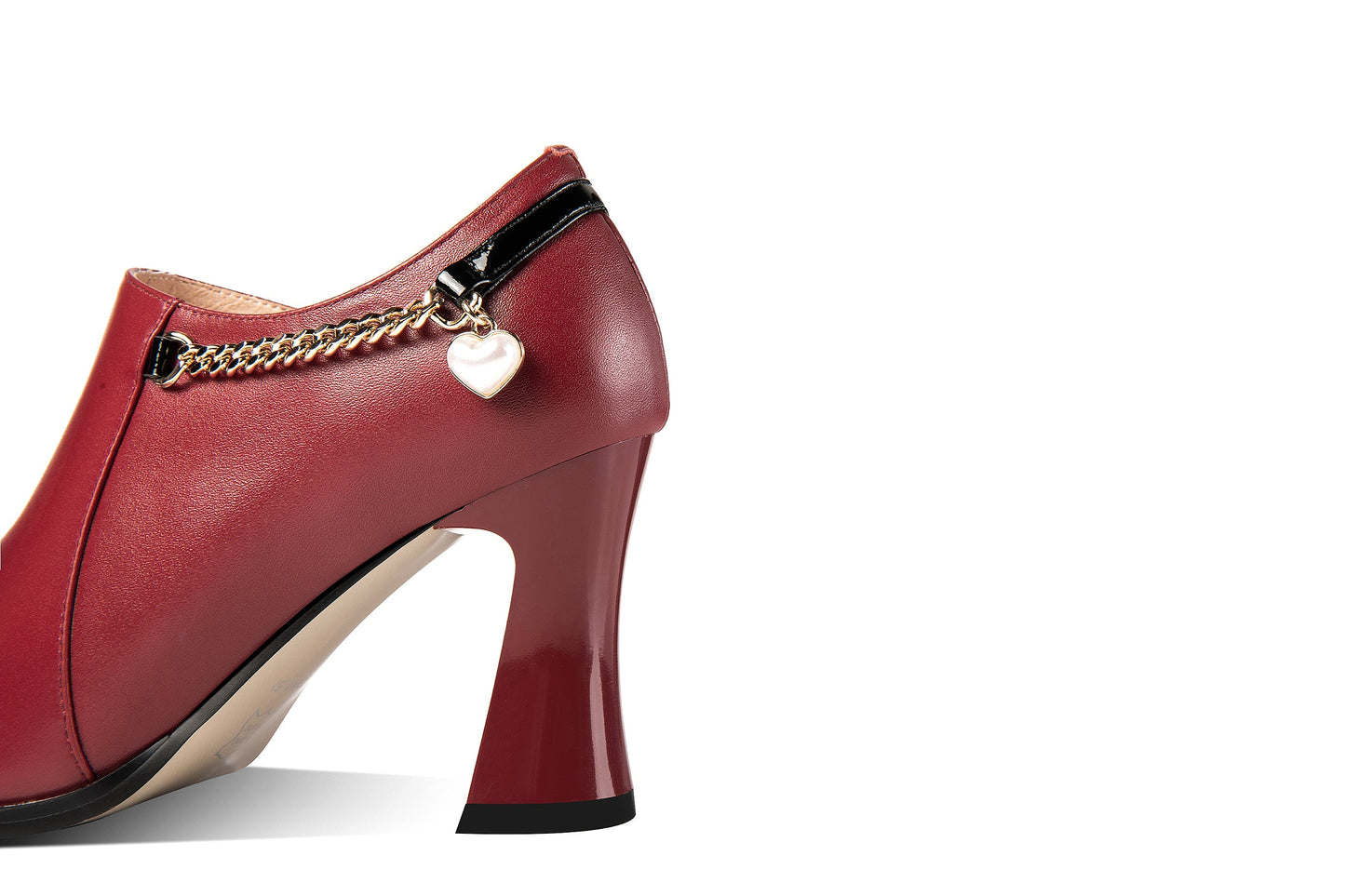 Nine Seven Women's Genuine Leather Handmade Spool Heel Pointed Toe Side Zip Elegant Oxford Pumps with Exquisite Heart Pendant