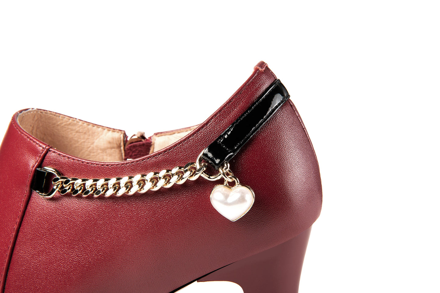 Nine Seven Women's Genuine Leather Handmade Spool Heel Pointed Toe Side Zip Elegant Oxford Pumps with Exquisite Heart Pendant