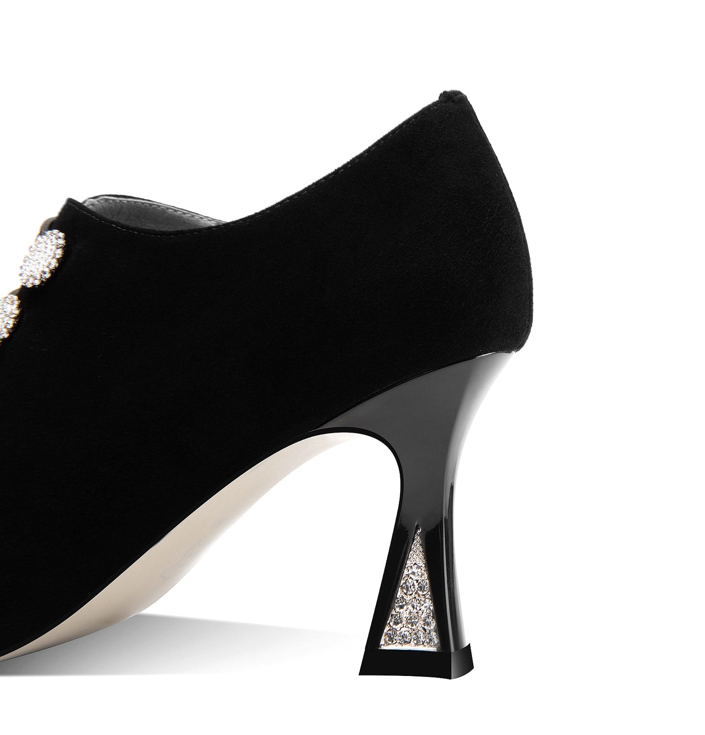 Nine Seven Women's Suede Leather Handmade Sexy Spool Heel Pointed Toe Side Zip Up Oxford Dress Pumps with Glitter Rhinestone