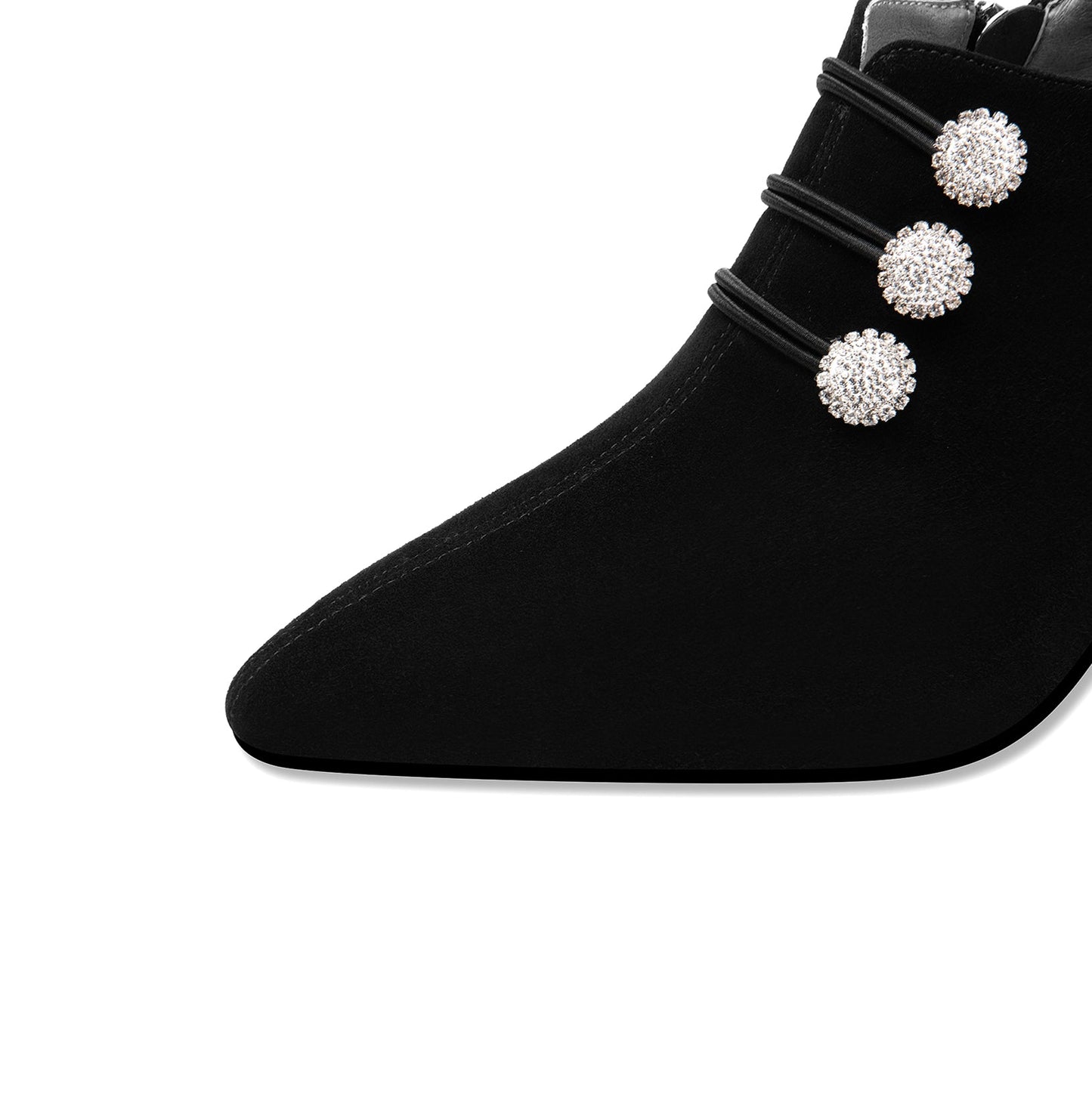 Nine Seven Women's Suede Leather Handmade Sexy Spool Heel Pointed Toe Side Zip Up Oxford Dress Pumps with Glitter Rhinestone