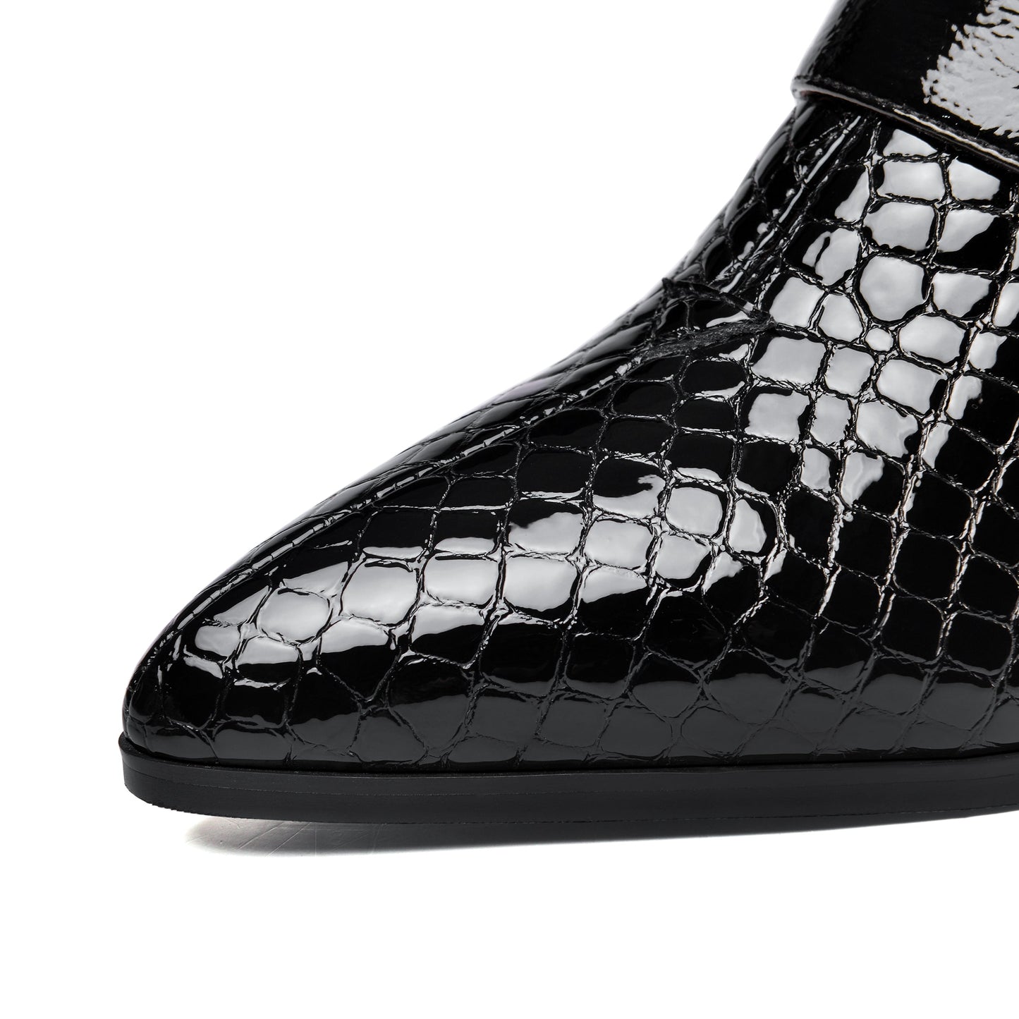 Nine Seven Women's Patent Leather Pointed Toe Handmade Side Zipper Mid Chunky Heels Stylish Pumps with Buckle