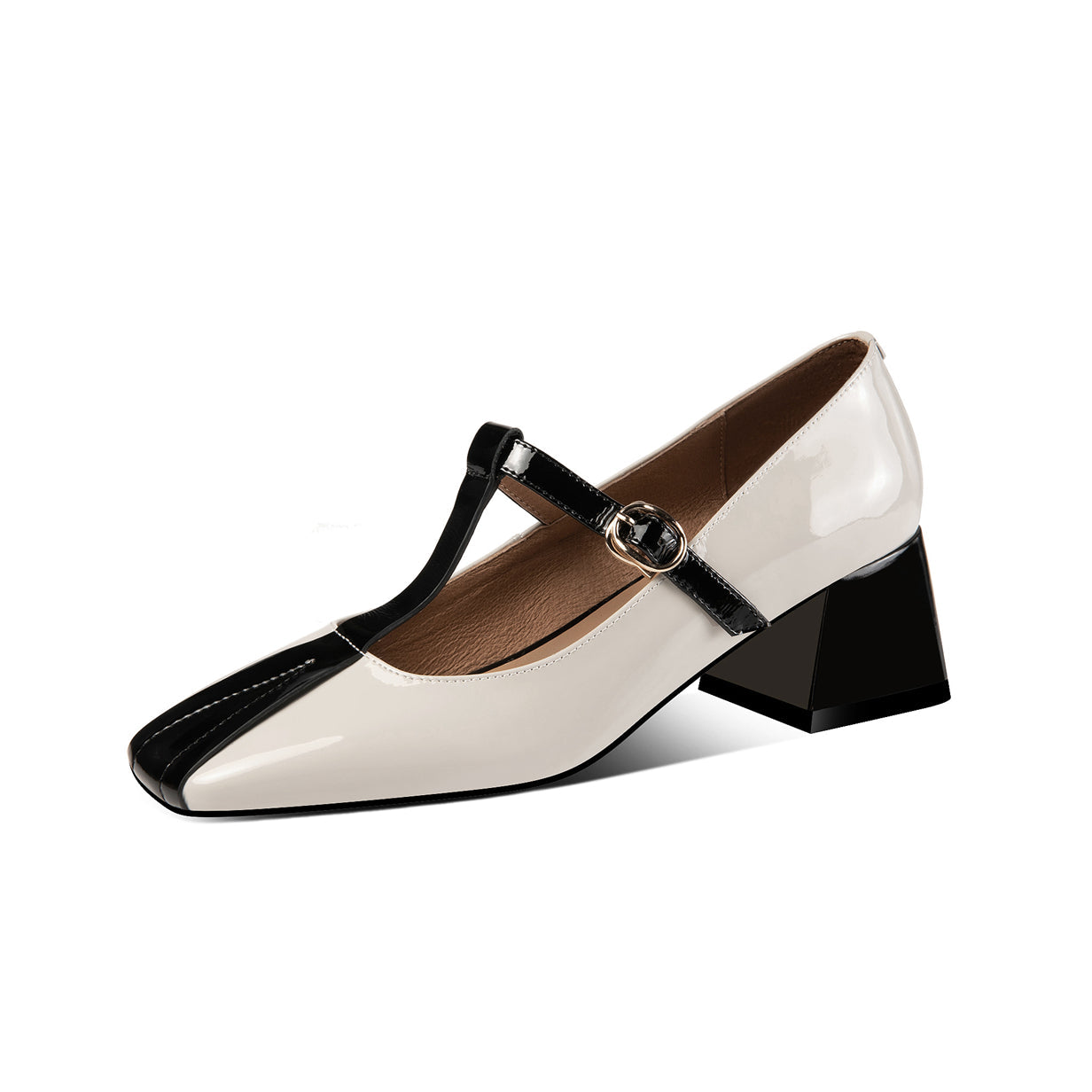 Nine Seven Women's Handmade Patent Leather Square Toe Chunky Heel T-Shaped Assorted Color Mary Jane Pumps