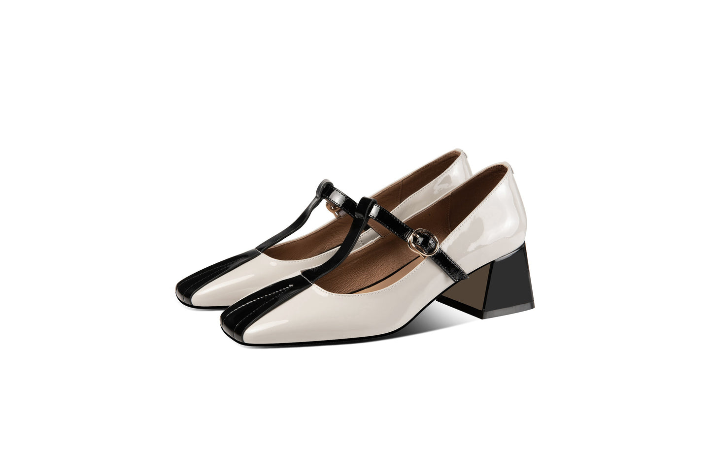 Nine Seven Women's Handmade Patent Leather Square Toe Chunky Heel T-Shaped Assorted Color Mary Jane Pumps