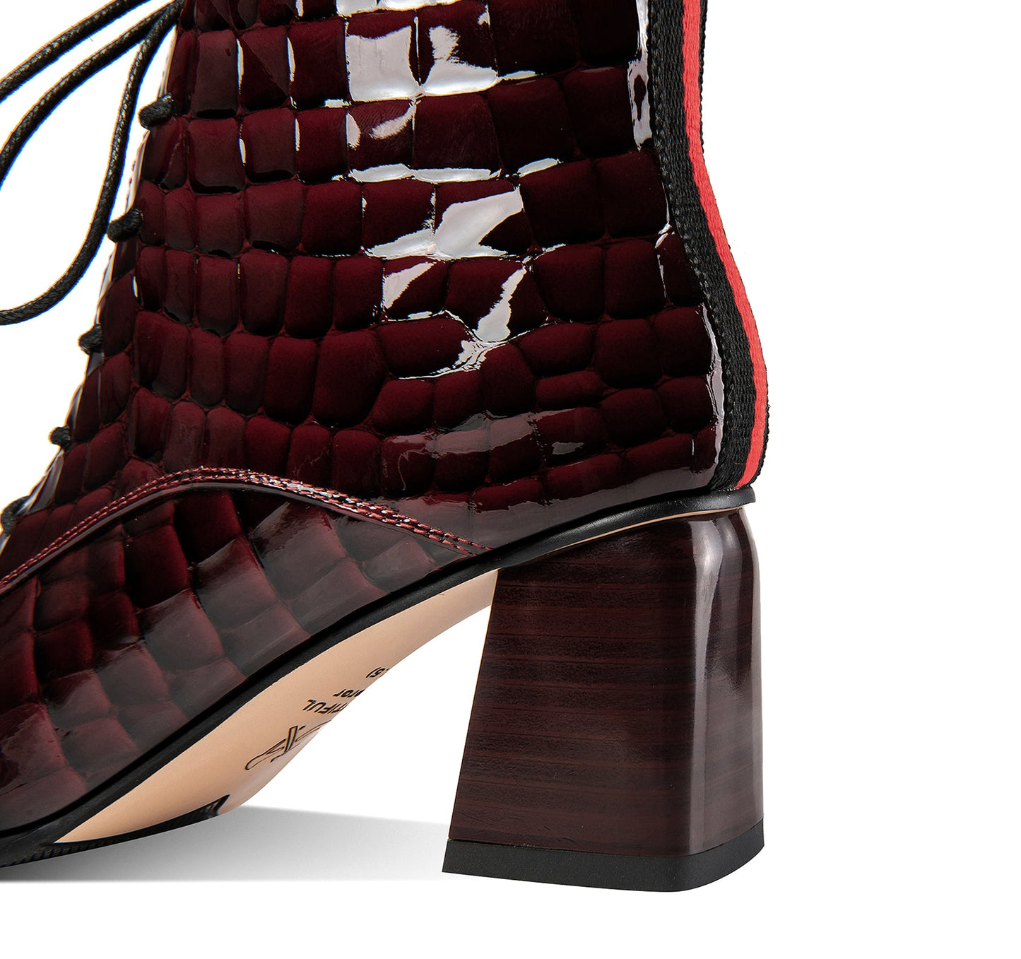 Nine Seven Patent Leather Women's Handmade Pointed Toe Block Heel Lace Up Stylish Ankle Booties