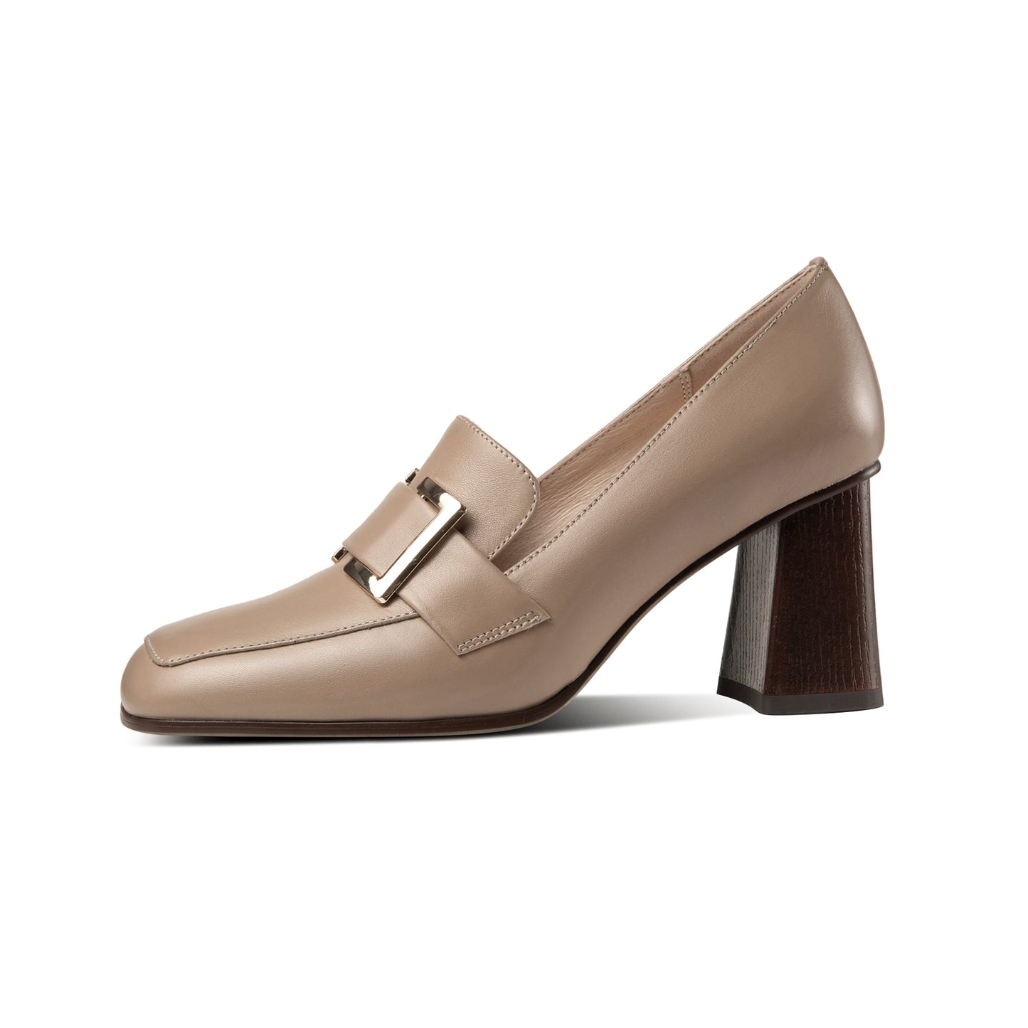 Nine Seven Women's Handmade Genuine Leather Block Heel Square Toe Pumps Shoes with Modern Pattern