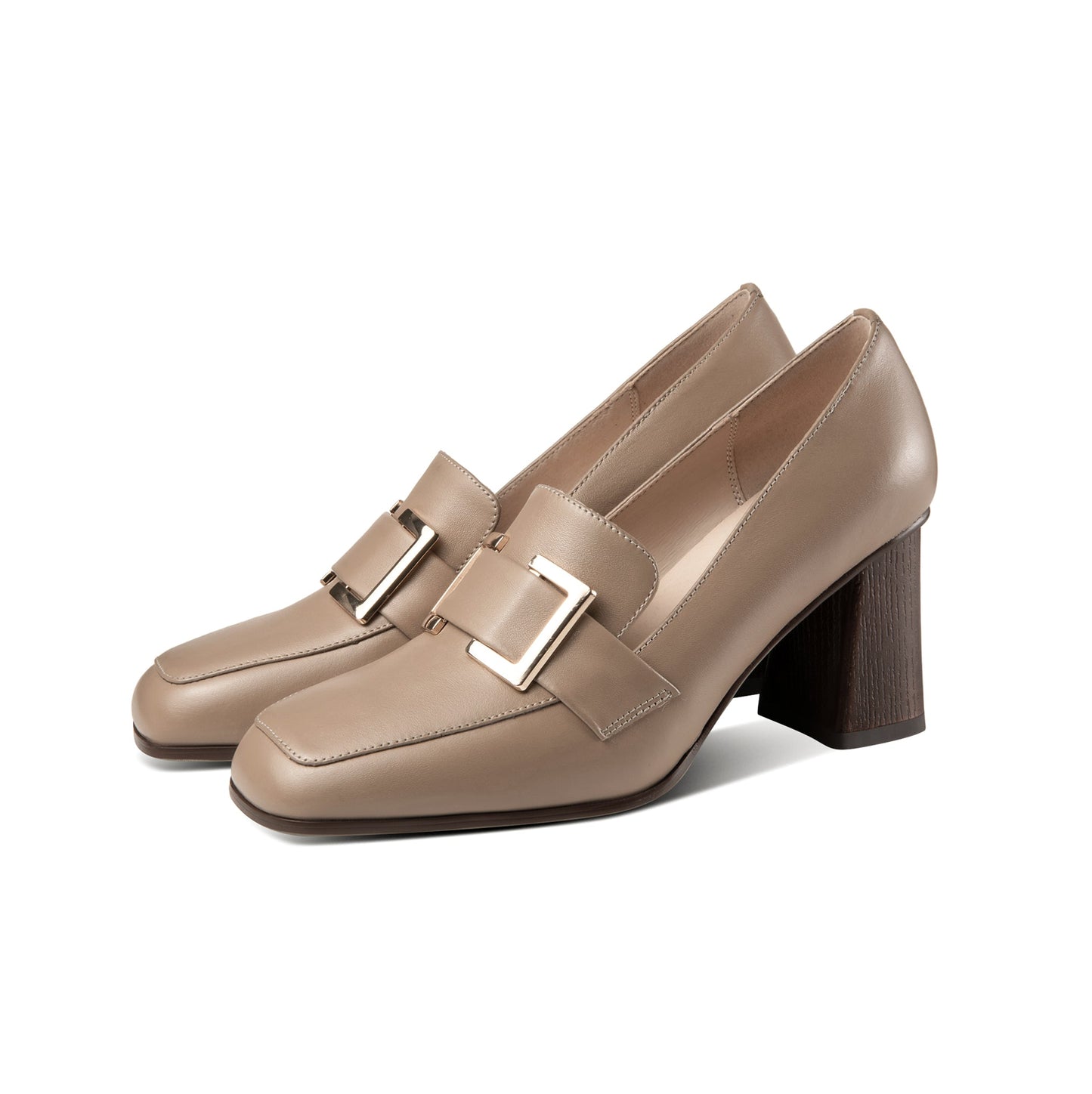 Nine Seven Women's Handmade Genuine Leather Block Heel Square Toe Pumps Shoes with Modern Pattern