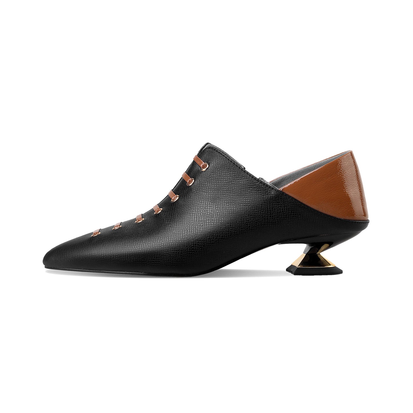 Nine Seven Women's Handmade Genuine Leather Unique Low Chunky Heel Pointed Toe Side Zip Up Assorted Color Pump Shoes