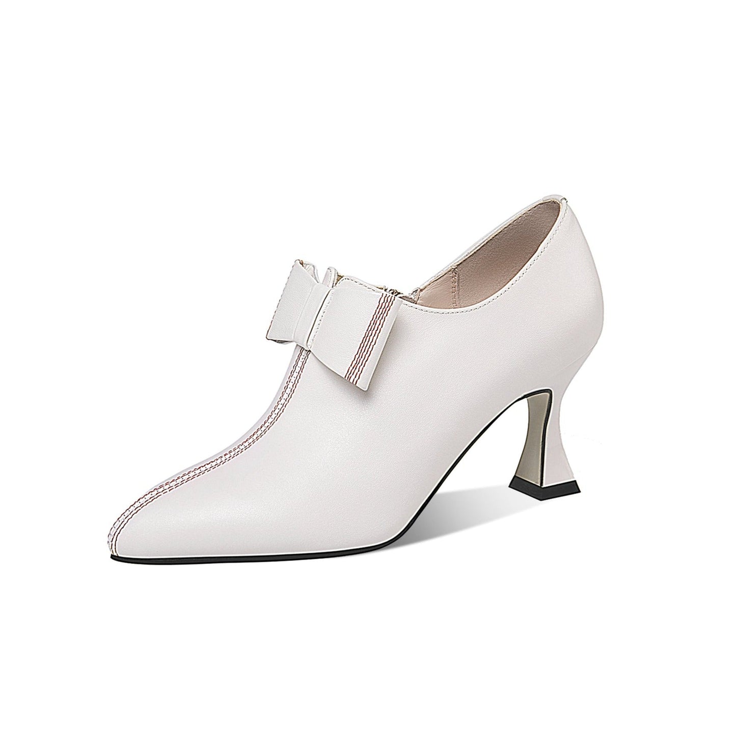 Nine Seven Women's Genuine Leather Handmade Pointed Toe High Stiletto Heel Side Zip Up Pump Shoes with Bow