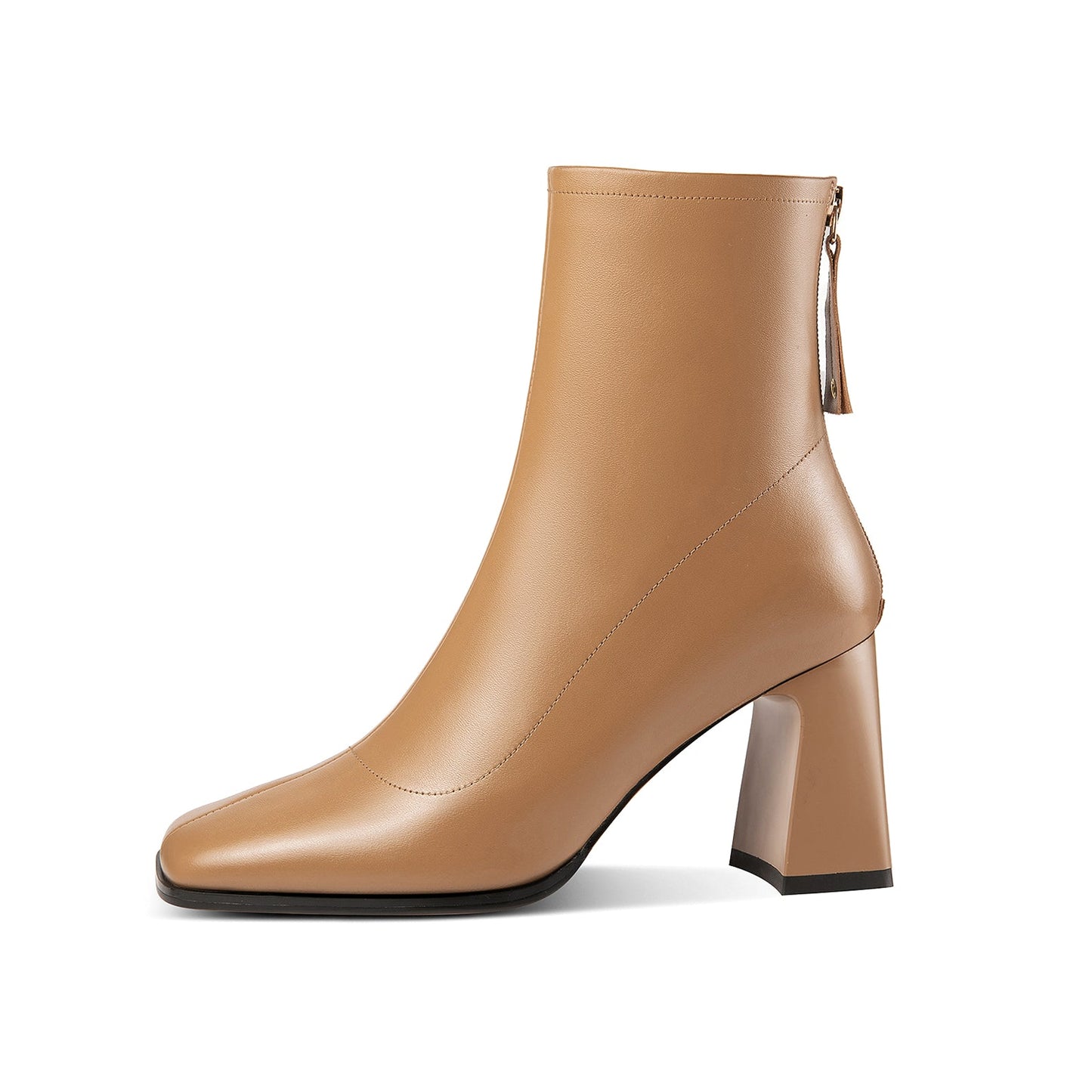 Nine Seven Women's Square Toe Genuine Leather Handmade Back Zipper High Chunky Heels Trendy Ankle Boots