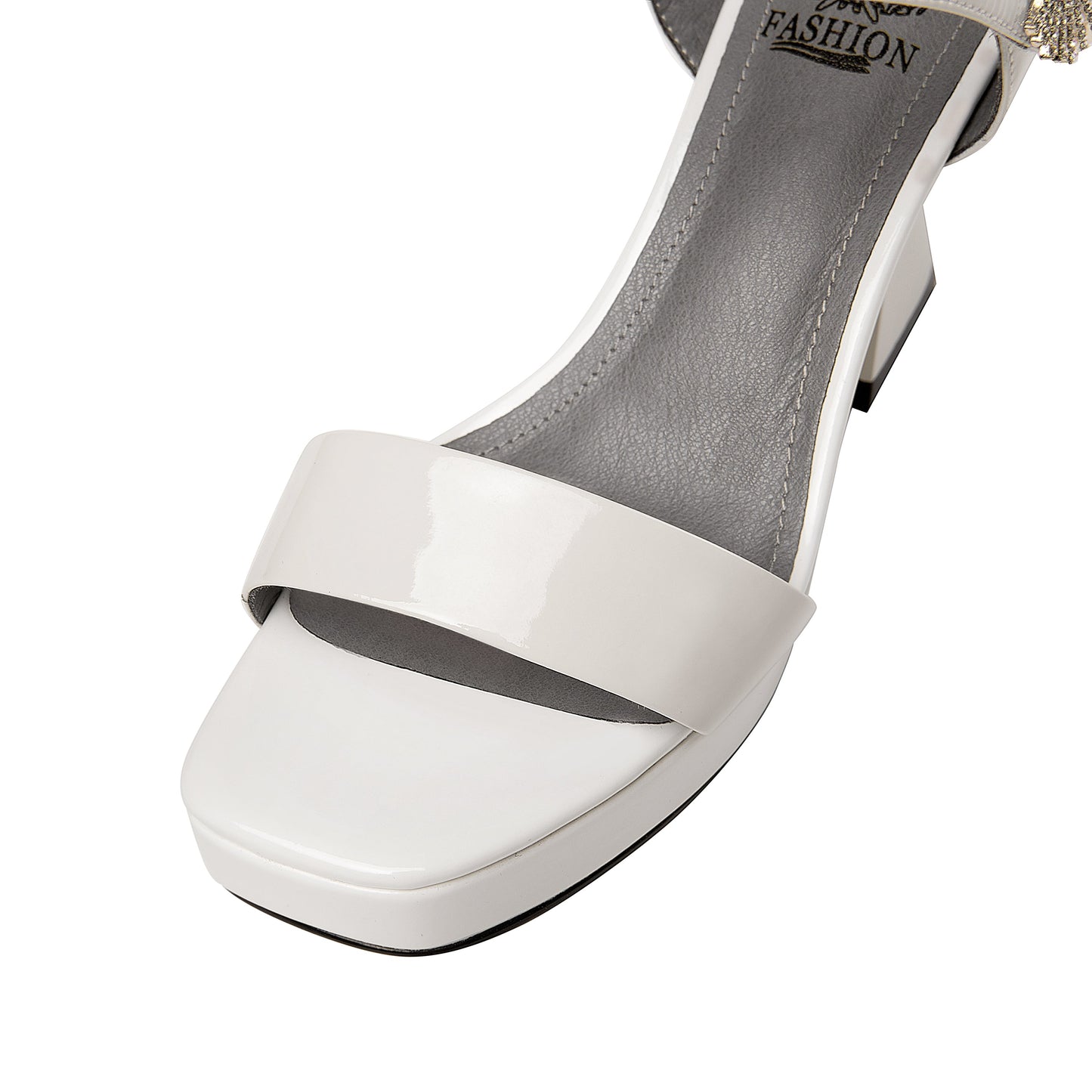 Nine Seven Glossy Patent Leather Platform Women's Handmade High Heel Crystal Open Toe Slingback Sandals with Glitter Rhinestone