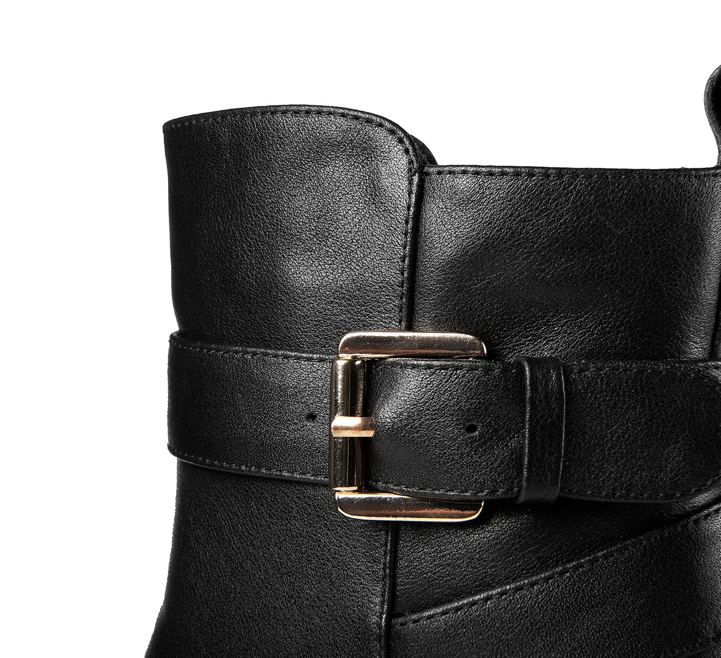 Nine Seven Women's Handmade Genuine Leather Chunky Heel Side Zip Up Round Toe Buckle Design Stylish Ankle Boots