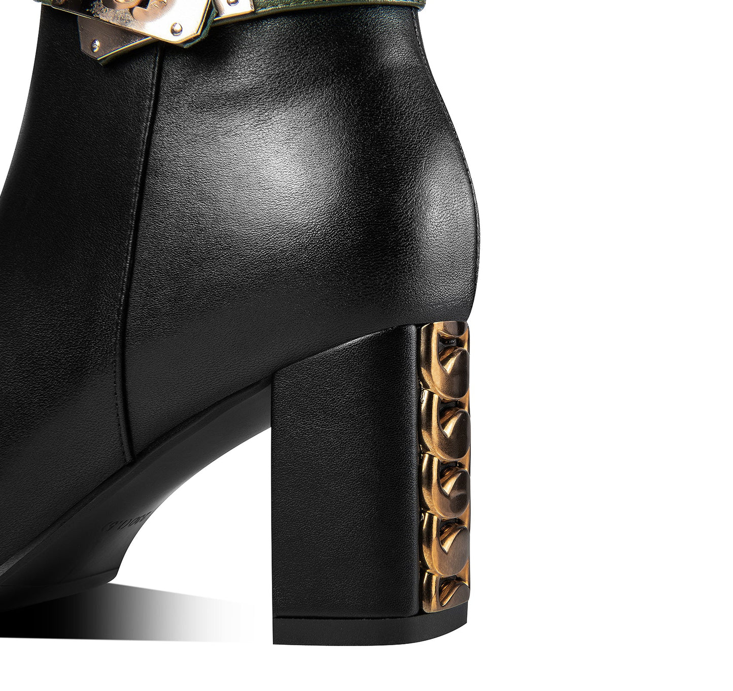 Nine Seven Women's Genuine Leather Handmade Stylish Chunky Heel Side Zip Up Belt Design Ankle Booties