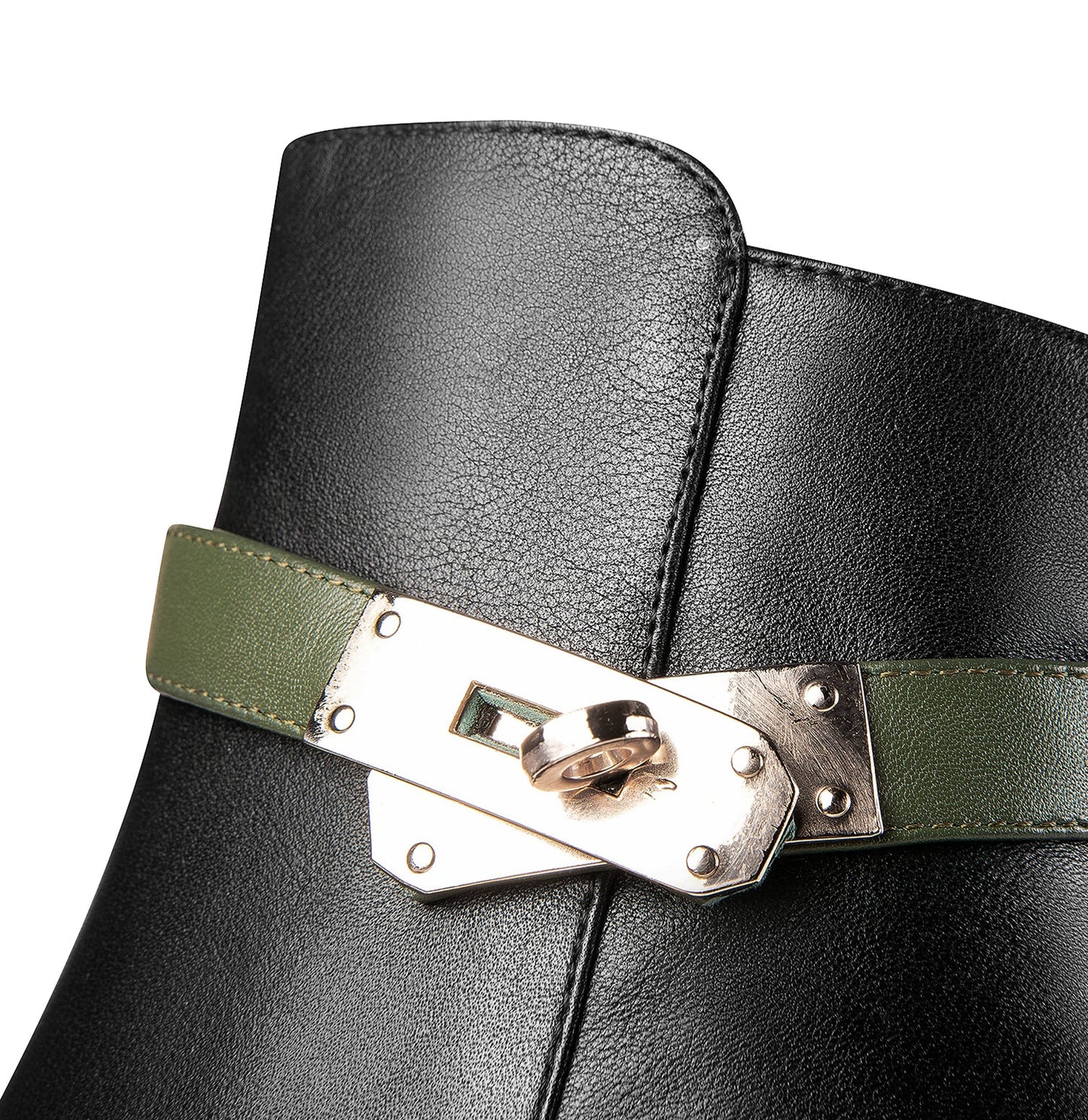 Nine Seven Women's Genuine Leather Handmade Stylish Chunky Heel Side Zip Up Belt Design Ankle Booties