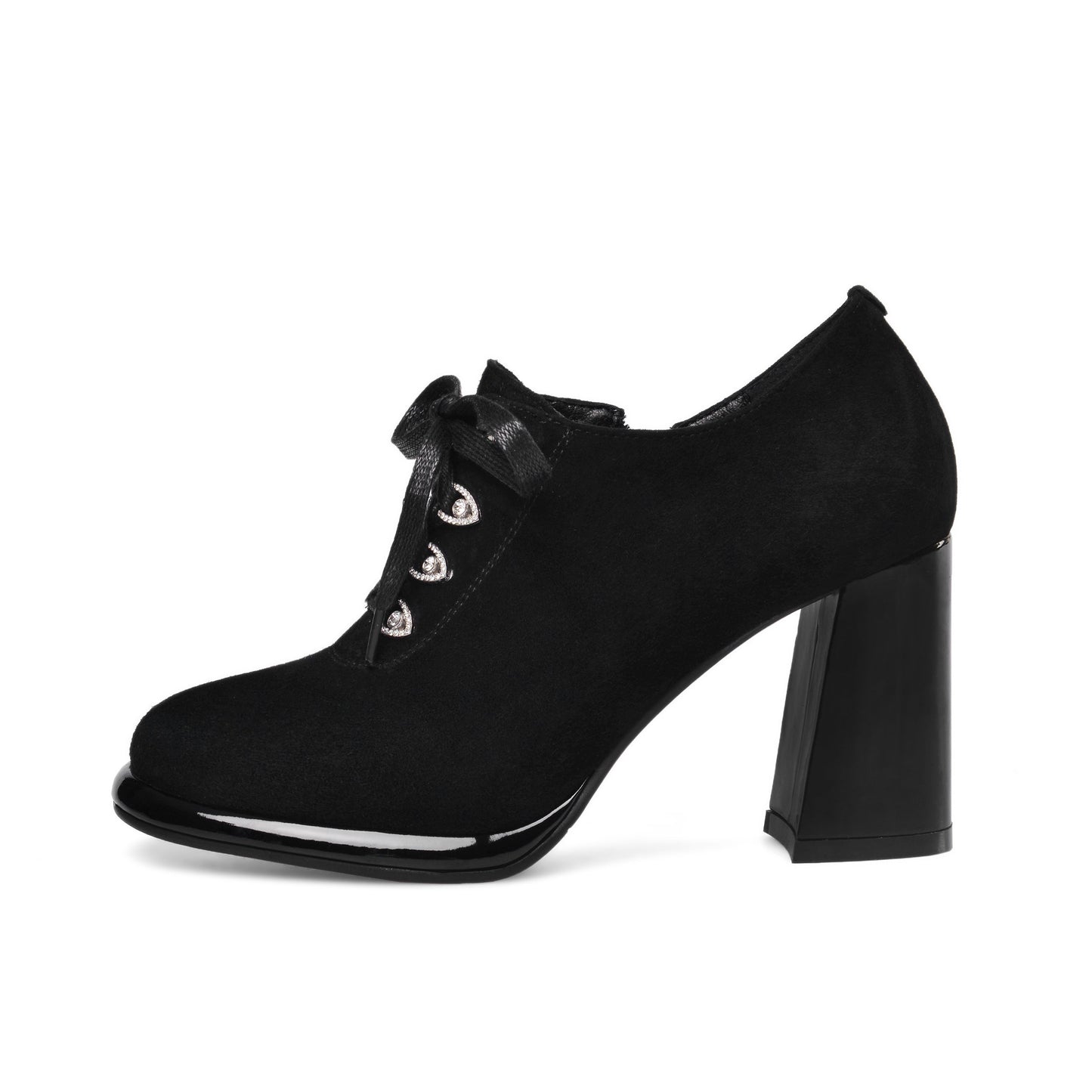 Nine Seven Women's Round Toe Suede Leather Handmade Side Zipper Sleftie Pump Shoes with High Chunky Heel