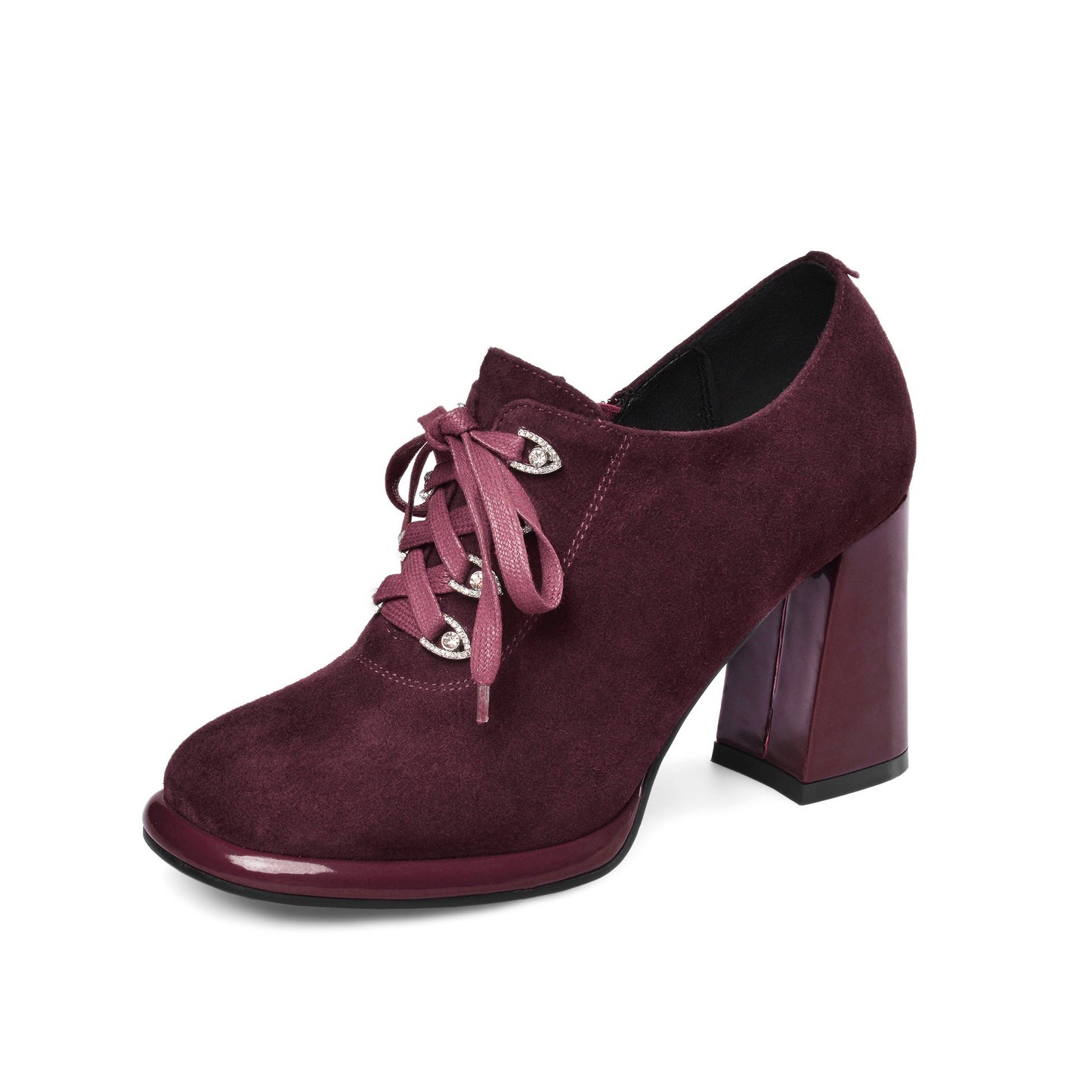 Nine Seven Women's Round Toe Suede Leather Handmade Side Zipper Sleftie Pump Shoes with High Chunky Heel