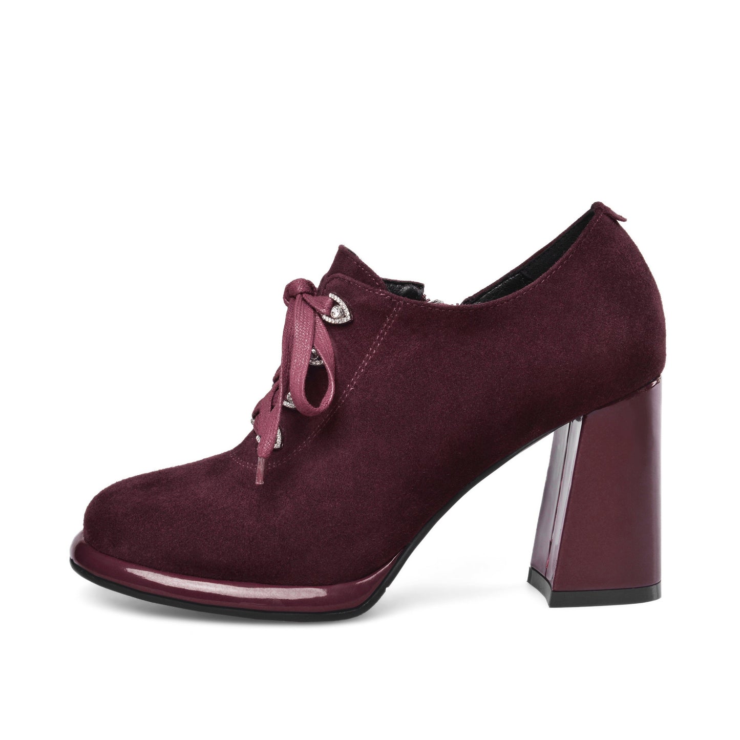 Nine Seven Women's Round Toe Suede Leather Handmade Side Zipper Sleftie Pump Shoes with High Chunky Heel